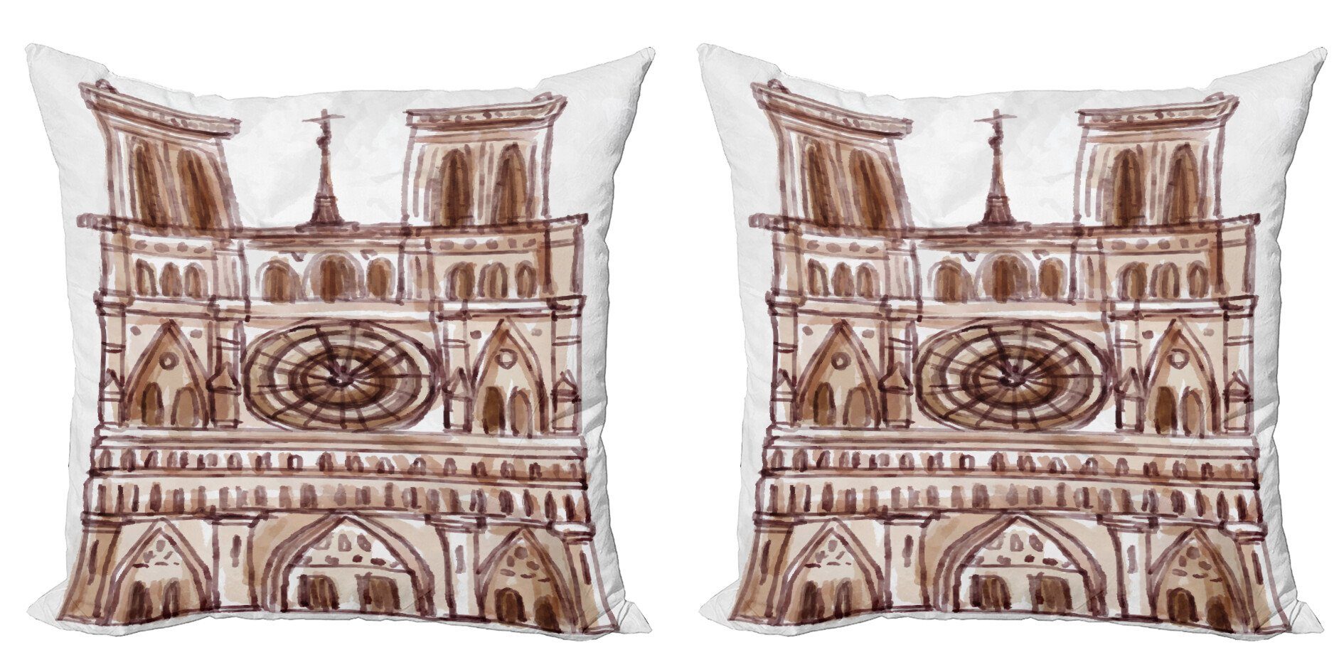 Kissenbezüge Modern Accent Doppelseitiger Digitaldruck, Abakuhaus (2 Stück), Notre Dame De Paris Landmark-Skizze