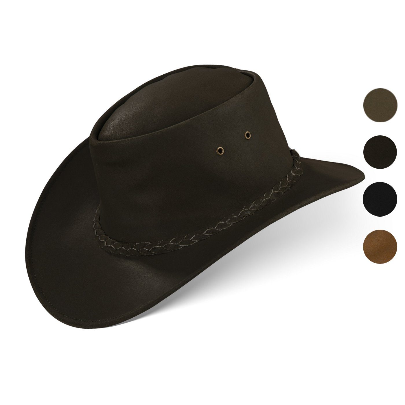 BLACK FOREST FOX Cowboyhut MELBOURNE Unisex Cowboy Western Wickel Leder Hut Brown Größe M