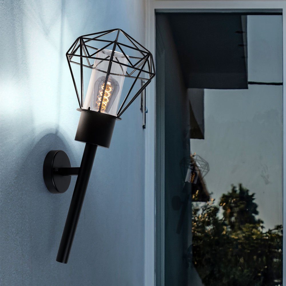 GLOBO LIGHTING Außen-Wandleuchte, Leuchtmittel nicht inklusive, Außenleuchte Wandleuchte IP44 Gartenlampe Fackel schwarz Vintage
