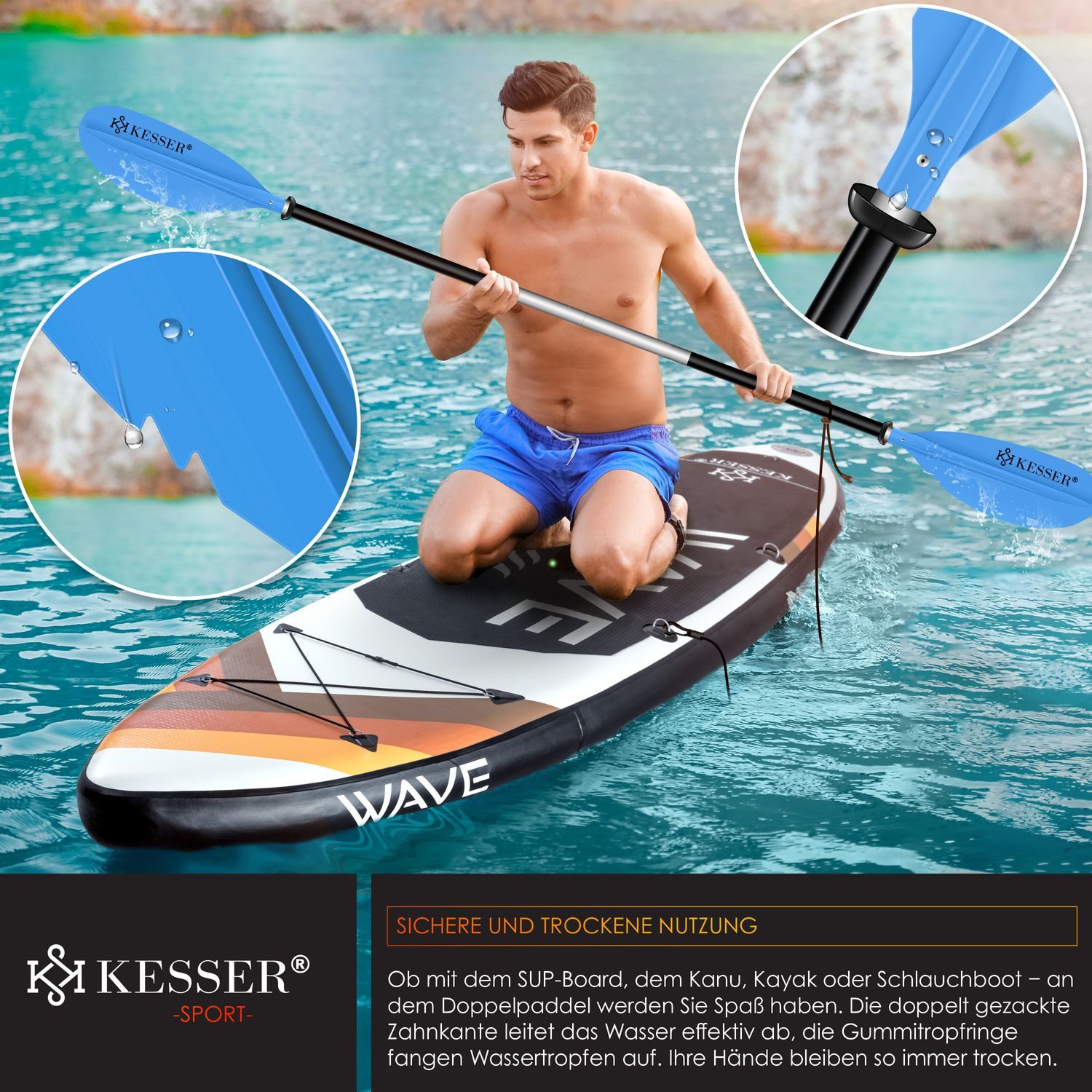 KESSER SUP-Paddel, Paddle Doppelpaddel 4-teilig für Kanu Kayak SUP Stand-Up