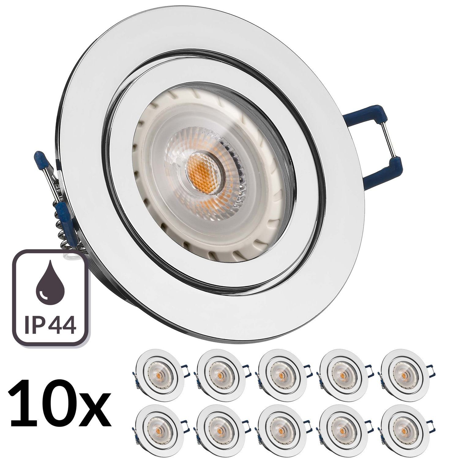 Chrom Einbaustrahler 10er LEDANDO GU10 LED Einbaustrahler LED Set von LED IP44 mit Markenstrahler
