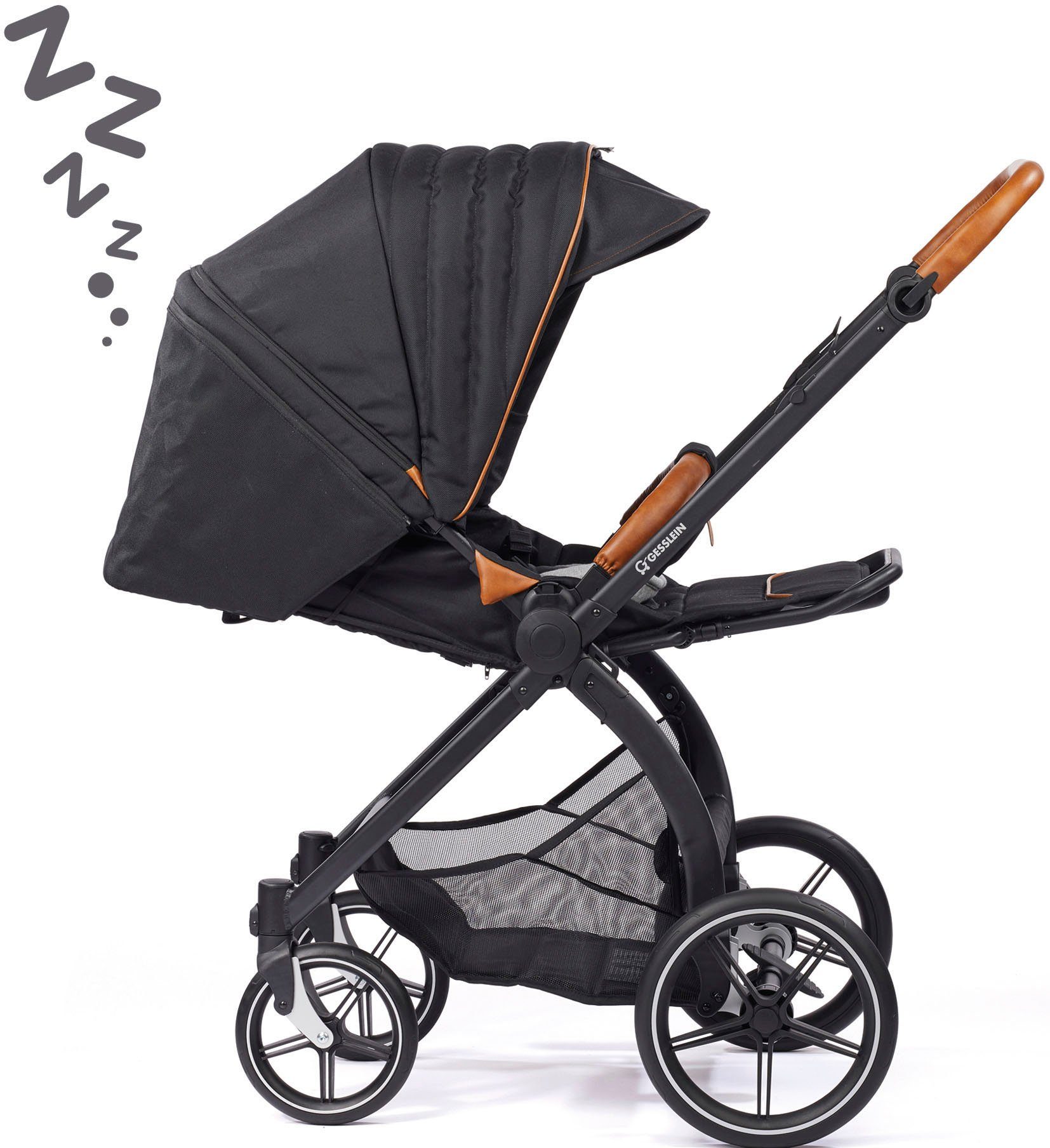 schwarz, Gesslein Soft+ Kombi-Kinderwagen FX4 Swing Babyschalenadapter und mit mango, C3 mit Aufsatz Babywanne