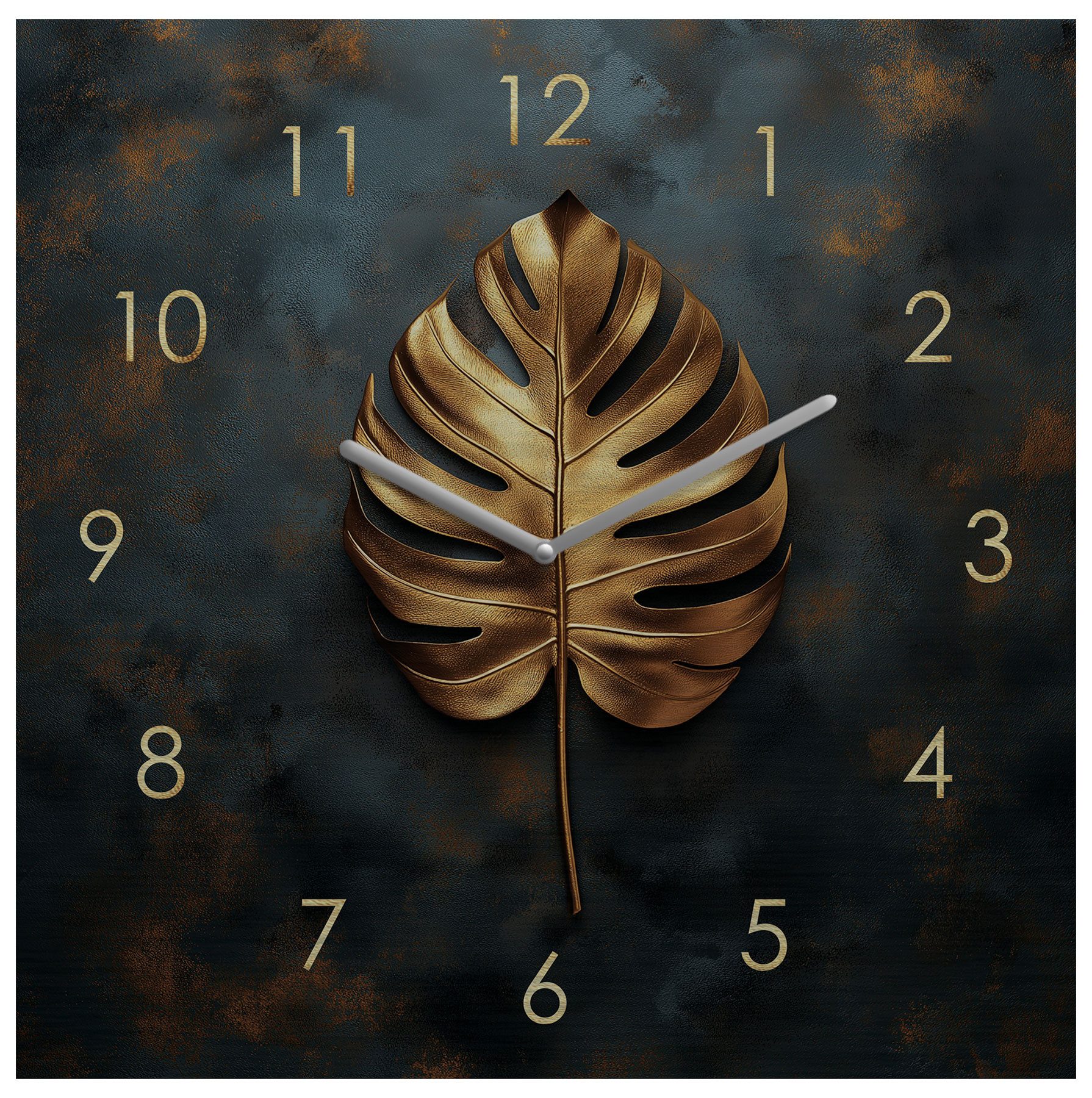 Levandeo® Wanduhr (Wanduhr 30x30cm Metall Schwarz Gold Wanddeko Monstera Bl günstig online kaufen