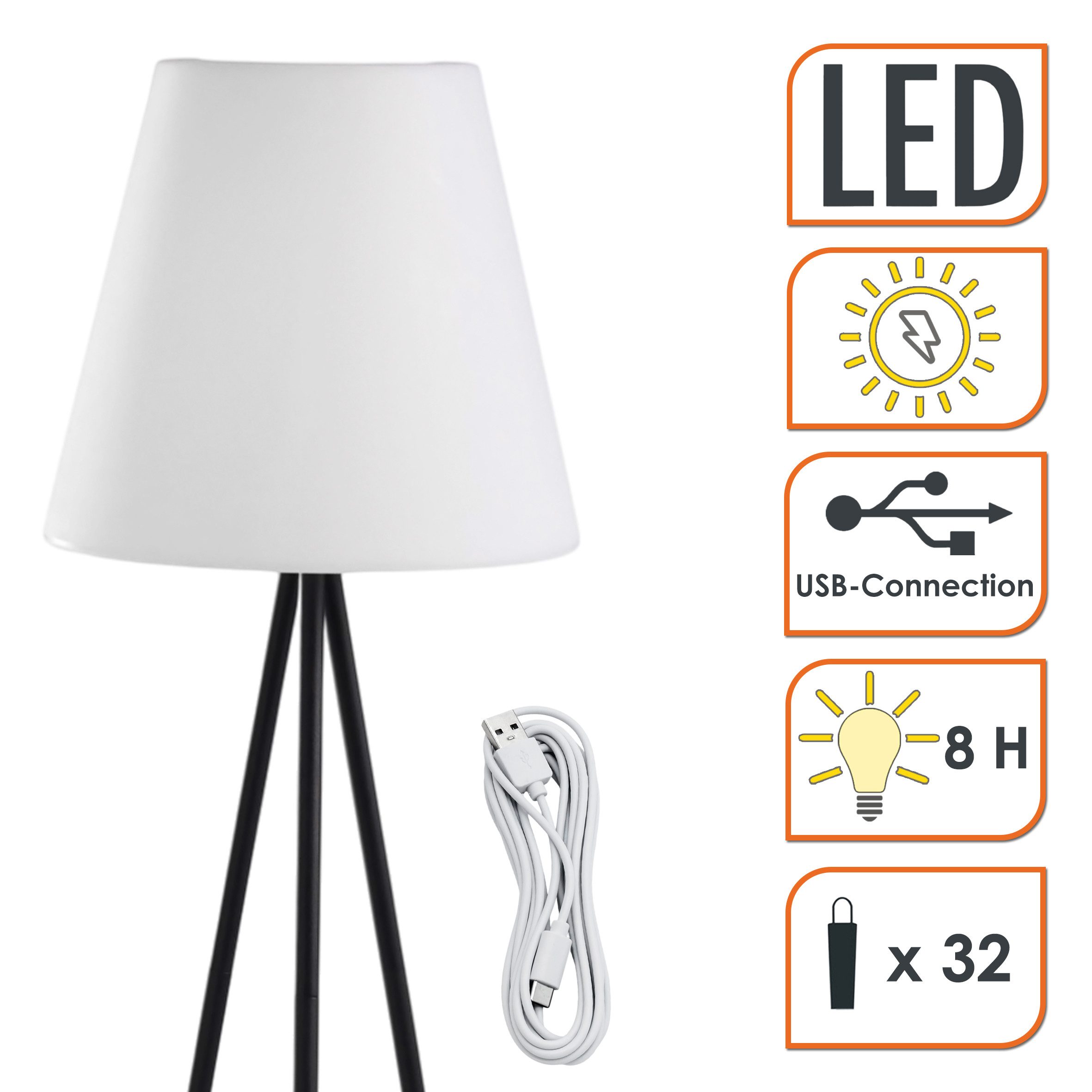 Spetebo LED Solarleuchte Stehlampe für Außen und Innen mit 32 LED, Dämmerungssensor, LED fest integriert, kalt weiß, Solar Standleuchte auf 3 Beinen auch per USB aufladbar