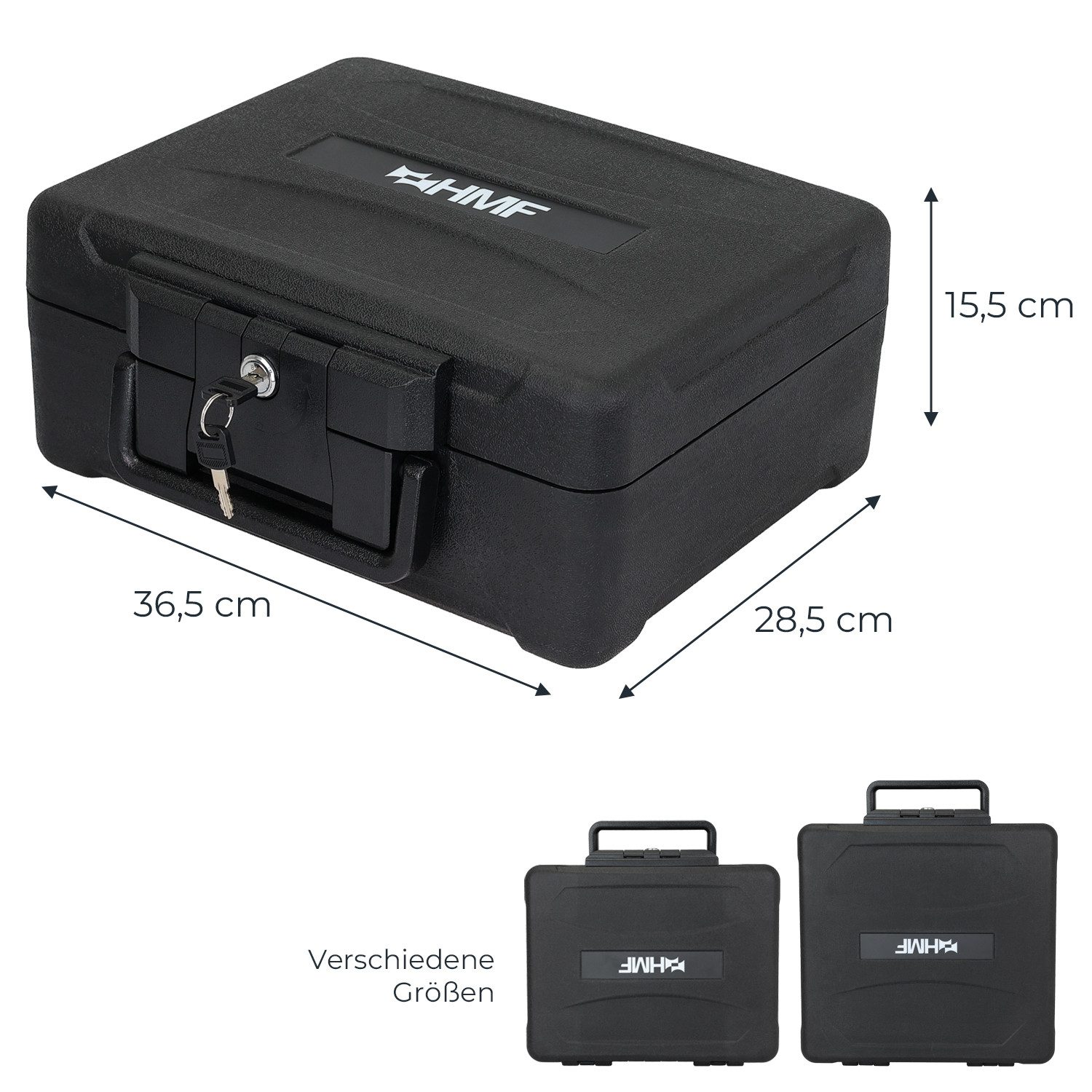 HMF Geldkassette Feuerfeste Dokumentenbox DIN A4 wasserdichte Geldkassette abschließbar, Dokumentensafe 36,5 x 32 x 15,5 cm, Schwarz – Bild 5 von 5