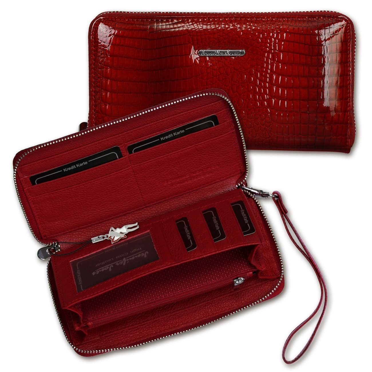 Jennifer Jones Clutch Jennifer Jones women's clutch RFID protection (wristlet), wristlet, clutch, wallet leather, red approx. 19cm x approx. 10cm