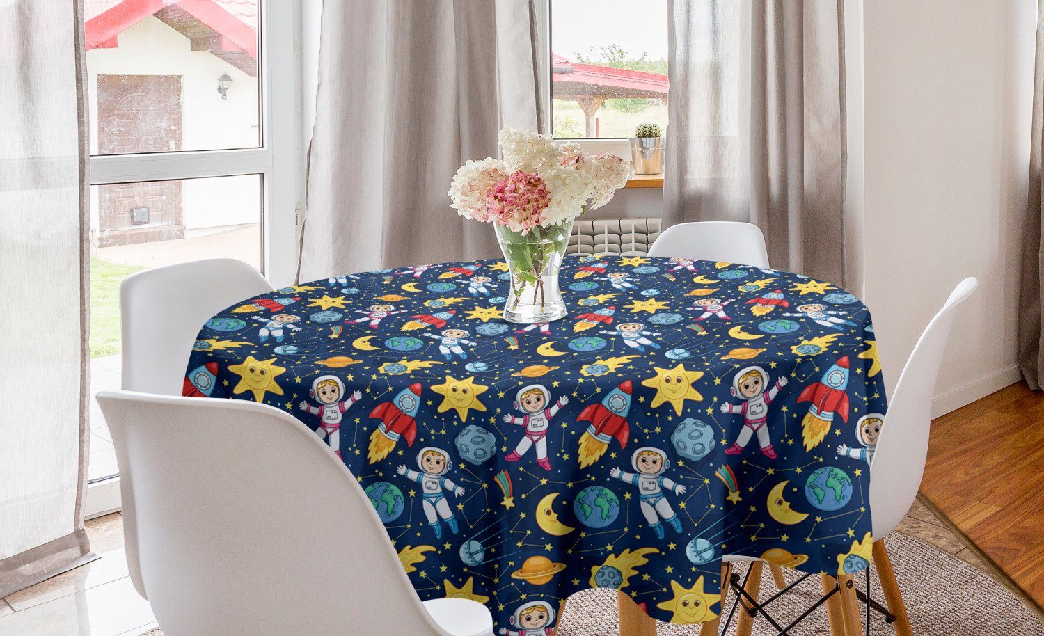Abakuhaus Tischdecke Kreis Tischdecke Abdeckung für Esszimmer Küche Dekoration, Platz Kosmonaut Mädchen und Jungen