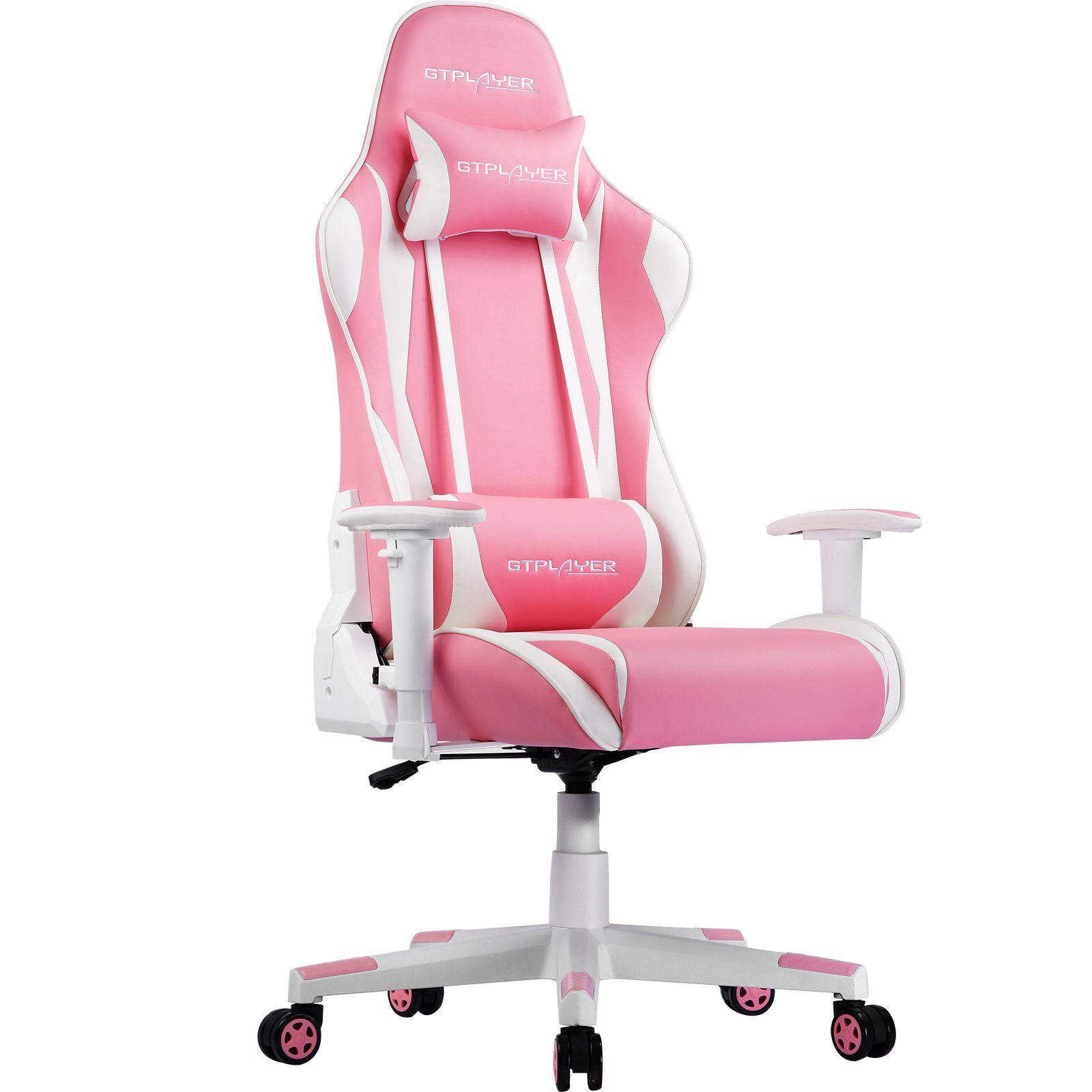 GTPLAYER Gaming-Stuhl Bürostuhl Ergonomische Design inkl. Lenden- und Nackenkissen, The reclining function supports the waist rosa
