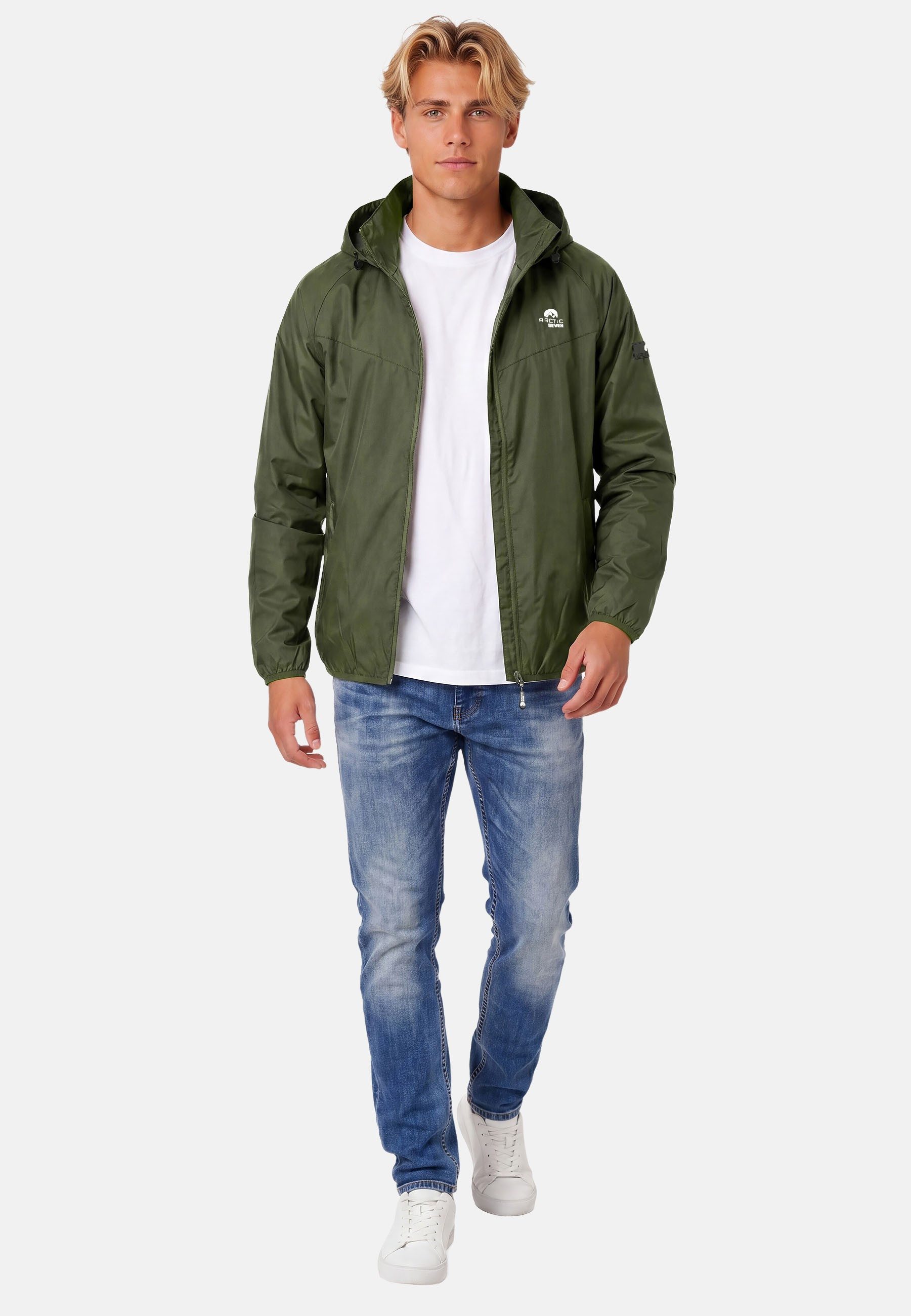 Arctic Seven Regenjacke Herren leicht mit Kapuze – Wasserabweisende Outdoorjacke mit hochstehendem Kragen