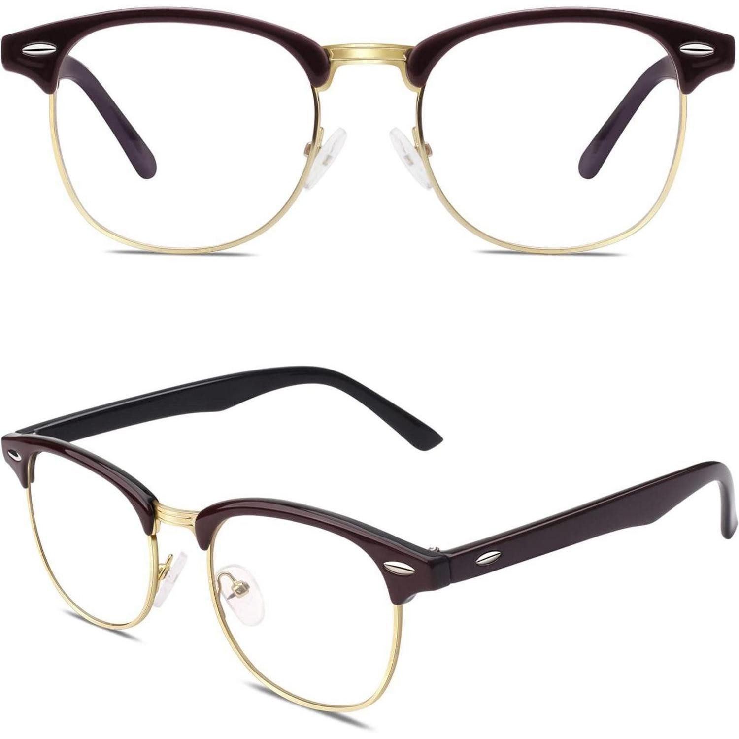 LuxusKollektion Brille Brille Halbrahmen Nerd Fensterglas UV400 Damen Herren Rot Schwarz