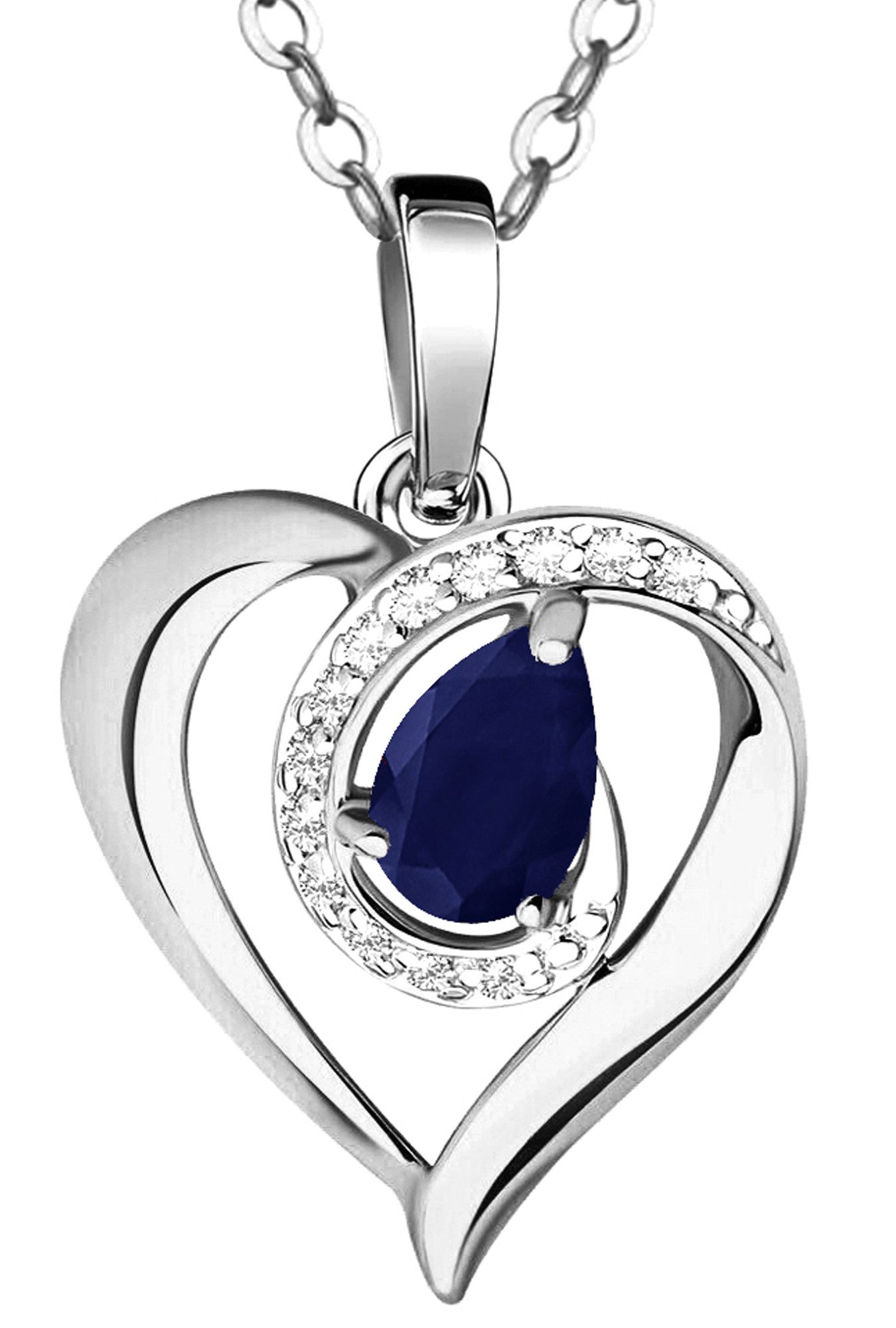 Herzkette echter Saphir Edelstein blau 925 Silber Damenkette Silberkette Schmuck