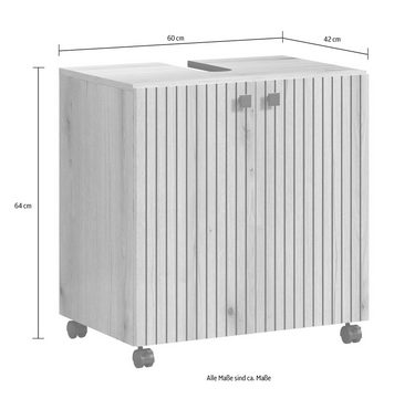 welltime Waschbeckenunterschrank Amrum WBU Badschrank mit Siphonausschnitt Unterbeckenschrank BxHxT 60 x 64 x 42cm Waschbeckenunterschrank Eiche Rillenoptik
