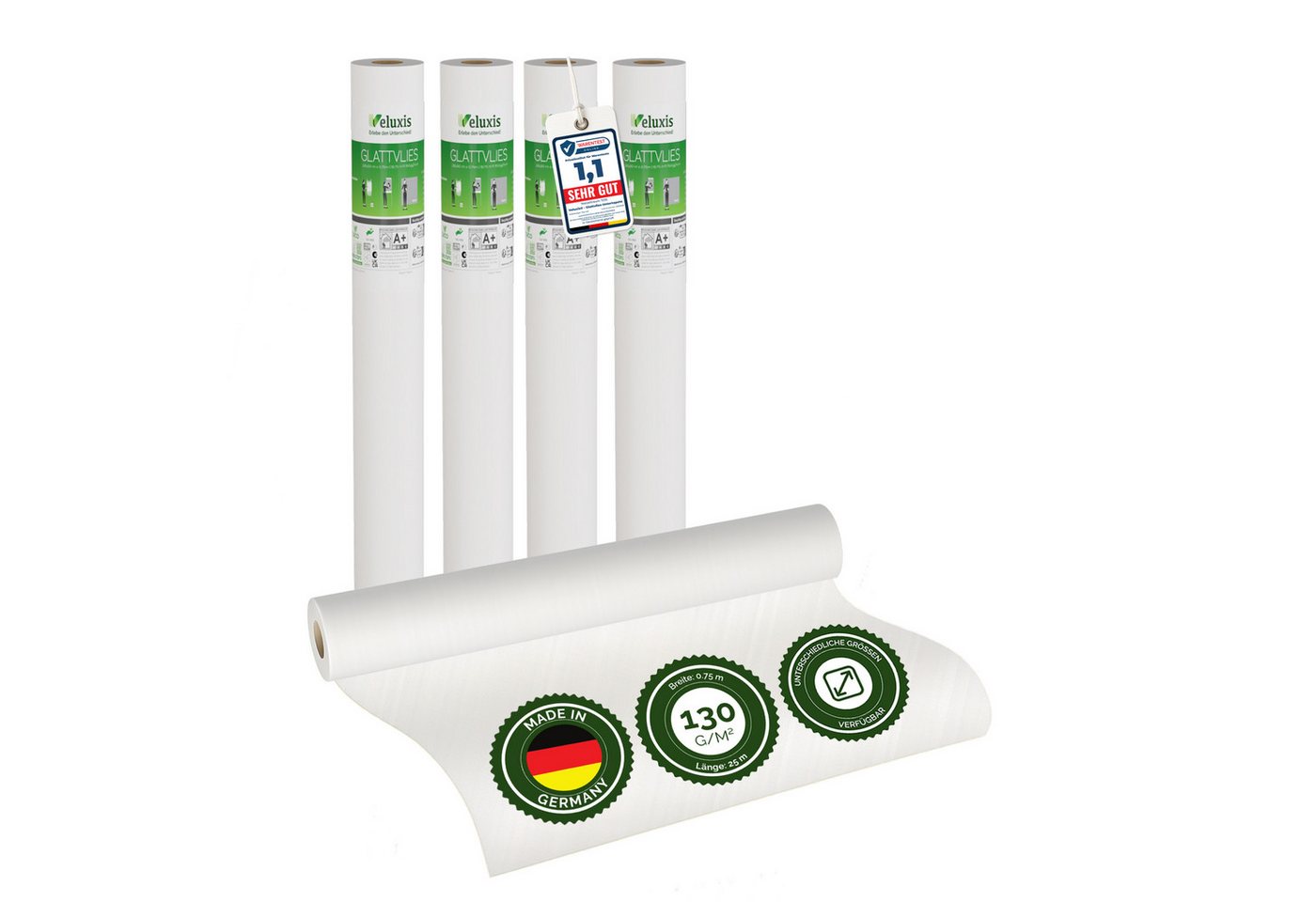 Veluxis Malervlies Veluxis® Premium Glatvlies, (4-St), überstreichbar, rissüberbrückend & formstabil