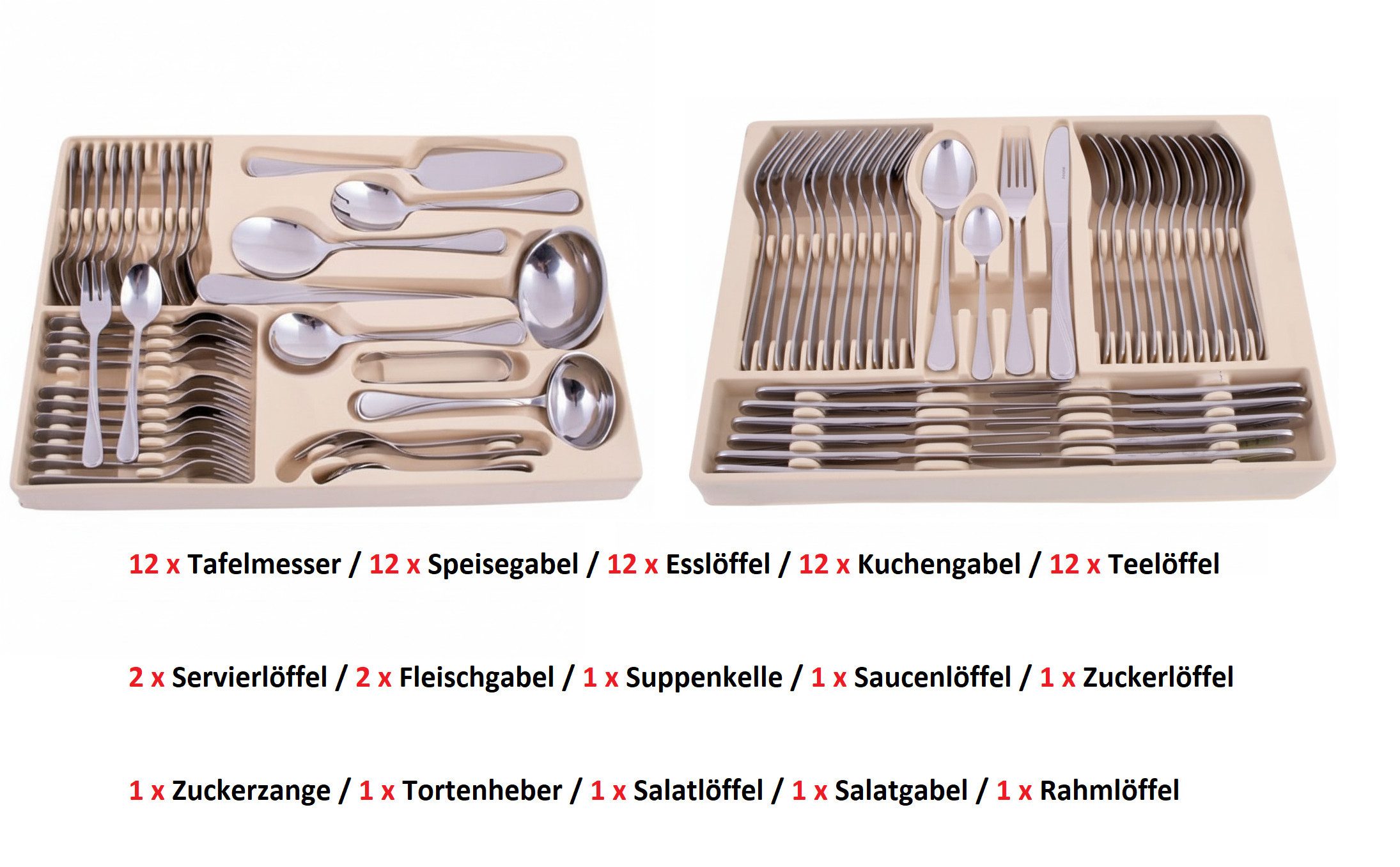 Zilner Besteck-Set 72-teiliges Besteckset im Koffer – Satiniert & Zeitlos Elegant (72-tlg), 12 Personen, Edelstahl