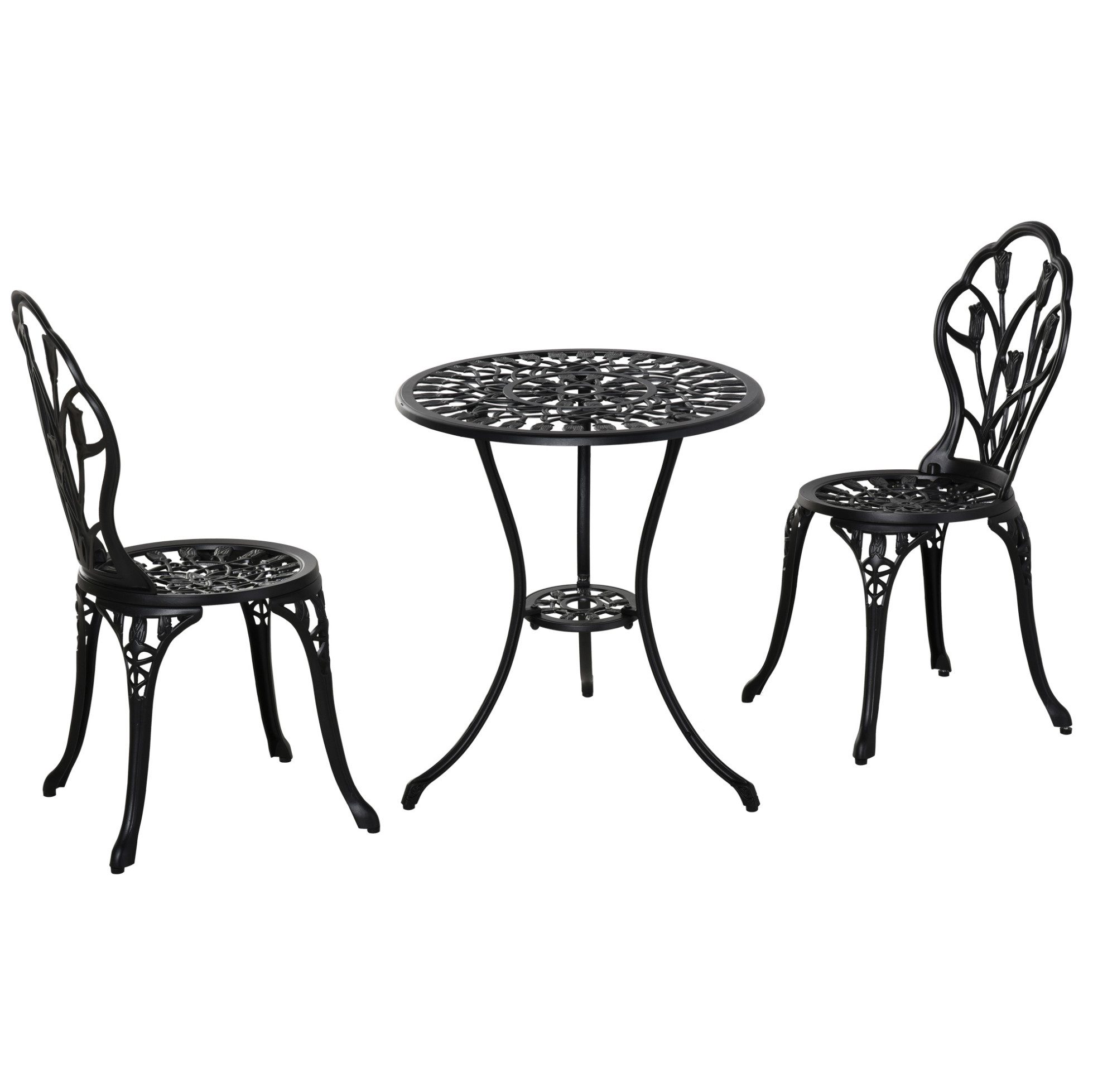 REDOM Sitzgruppe Ø60x67 cm für 2 Personen mit Tisch und 2 Stühlen, (Set, 3-tlg., Robustes Material für den Außenbereich, pflegeleicht), Essgruppe aus Aluminium in Schwarz, für Garten oder Balkon