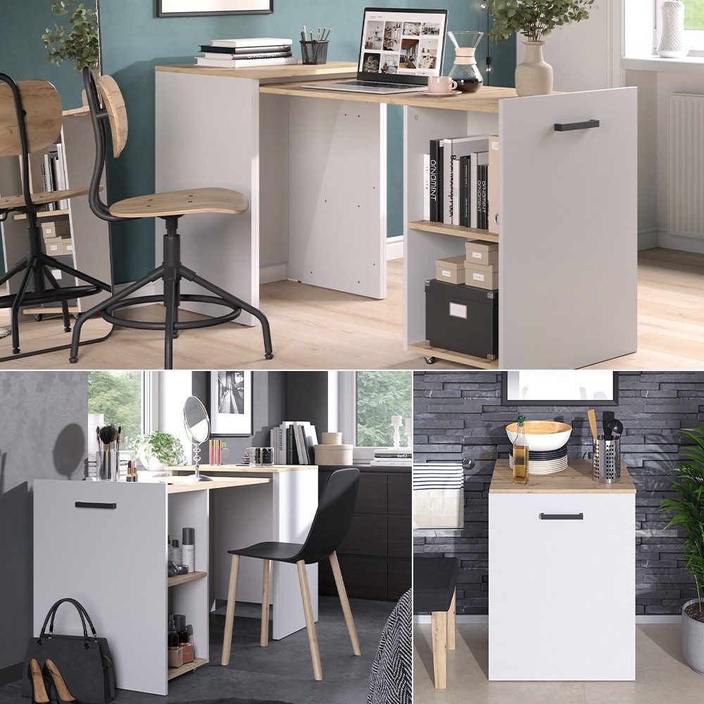 Vicco Schreibtisch Adam, Greige/Artisan-Eiche, 60 x 50.4 cm ausziehbar günstig online kaufen