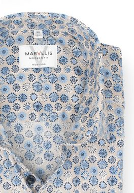 MARVELIS Kurzarmhemd Kurzarmhemd - Modern Fit - Muster - Beige