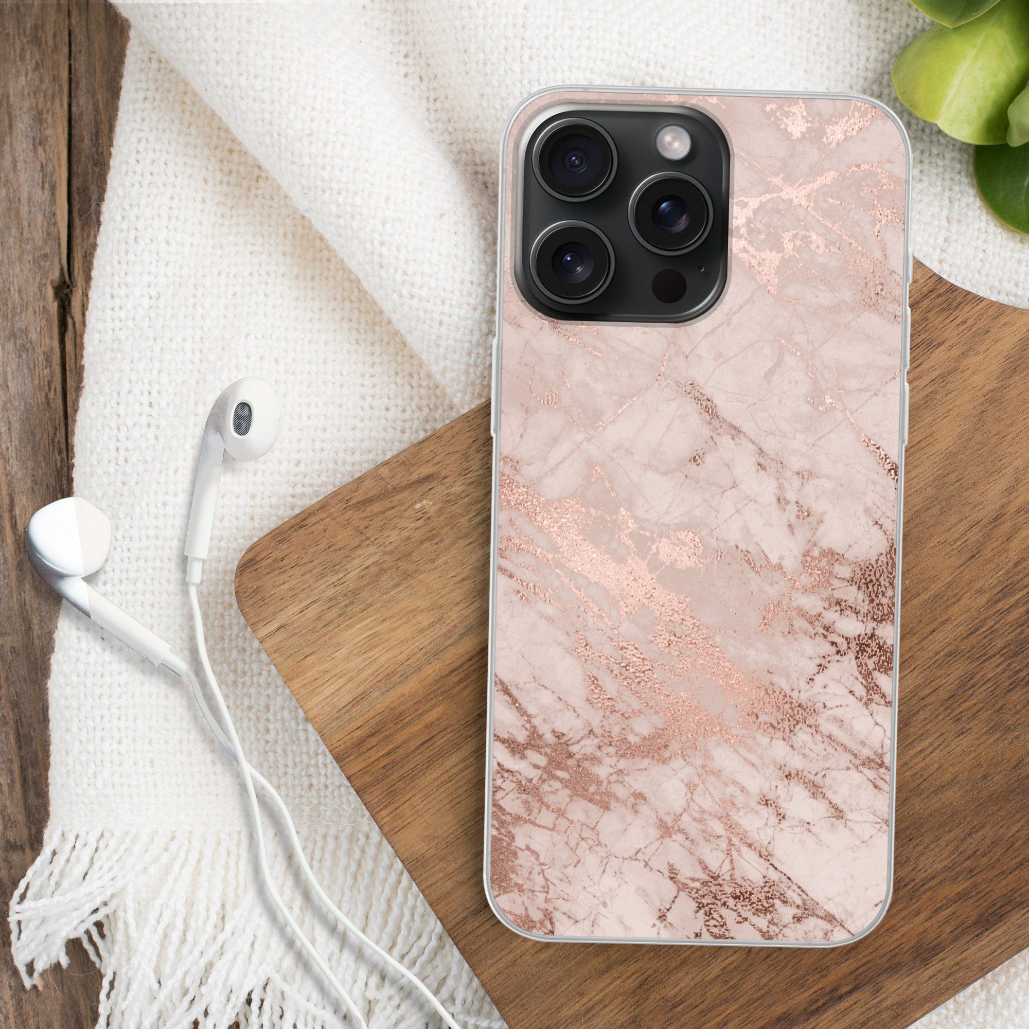 MuchoWow Handyhülle für Apple iPhone 15 Pro Max Marmor - Rosa - Luxus - Marmoroptik - Glit, Smartphone-Bumper, Print, Handy Schutzhülle Dünn