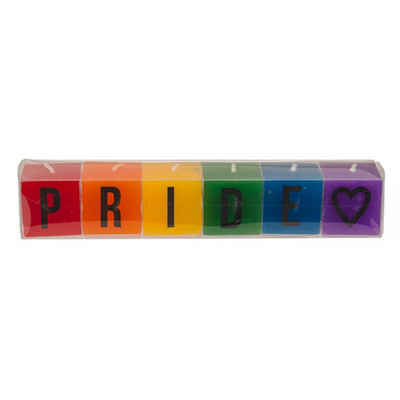 ReWu Formkerze Kerzenblock mit Schrift Pride ca. 3x3 cm in Kunststoffbox