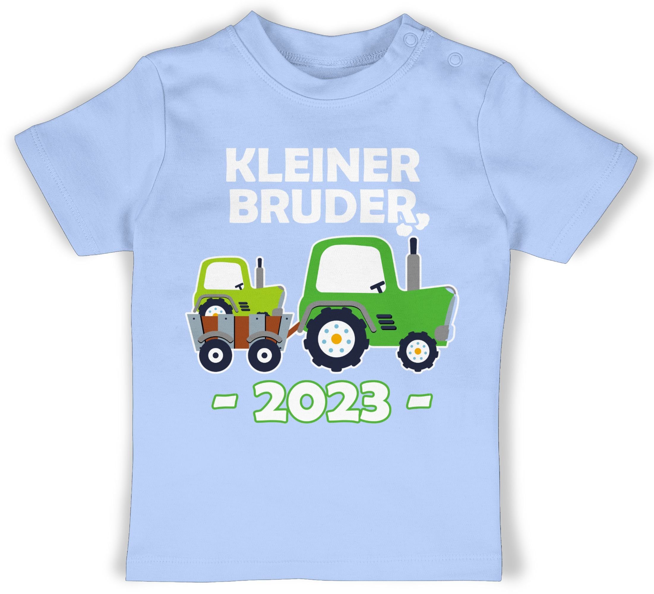 Shirtracer T-Shirt Kleiner Bruder 2023 Baby 3 - weiß shirt Schwester kleiner kurzarm T-Shirt Traktor - Geschwister Bruder bruder und Babyblau