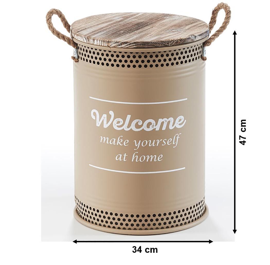 Kobolo Wäschekorb Wäschetonne WELCOME BRAUN Metall und Holz mit Deckel und günstig online kaufen