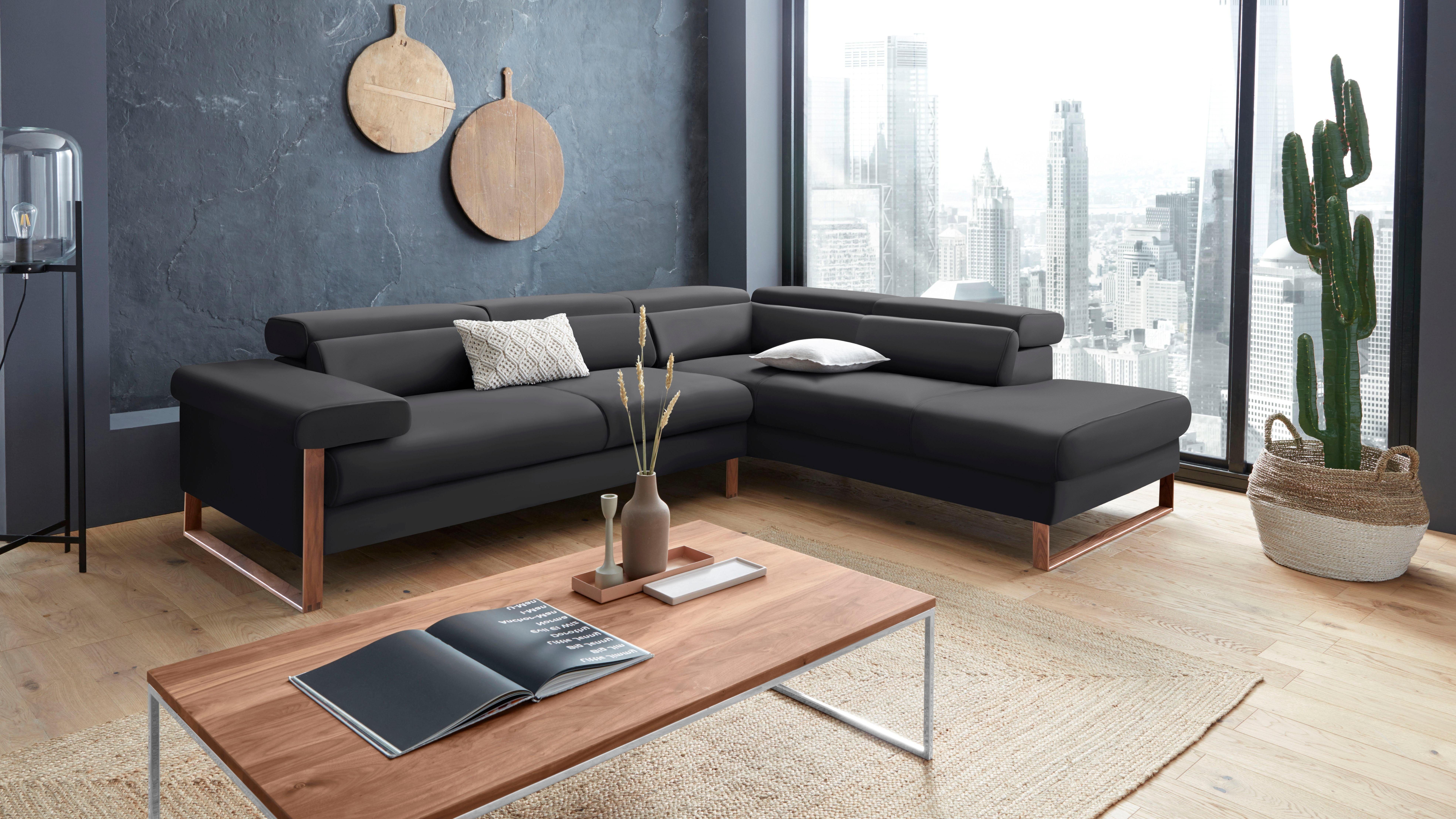 W.SCHILLIG Ecksofa finn, Designsofa mit tollem Sitzkomfort, bequem, L-Form, German Design Award 2016, Fußgestell Nussbaum natur, Breite 281 cm
