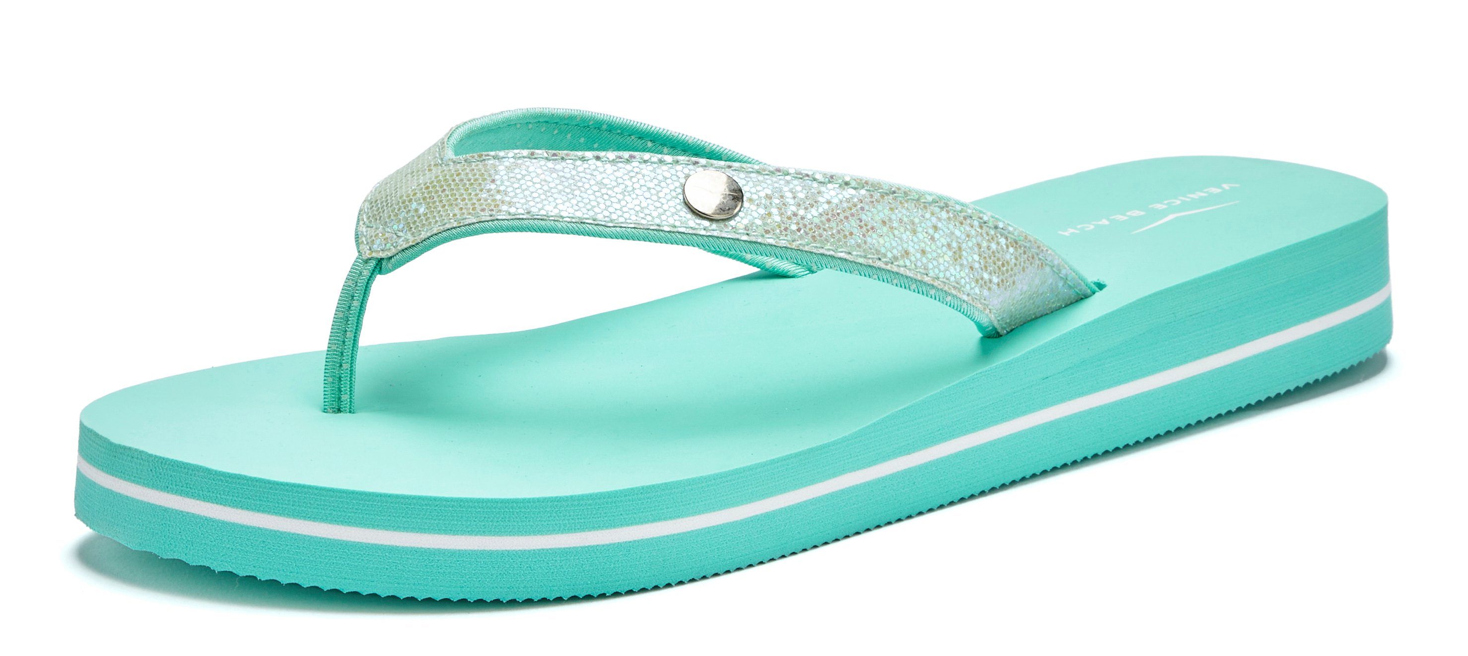 Pantolette, mit Sandale, Venice Beach Glitzerband ultraleicht Badezehentrenner VEGAN mint Badeschuh