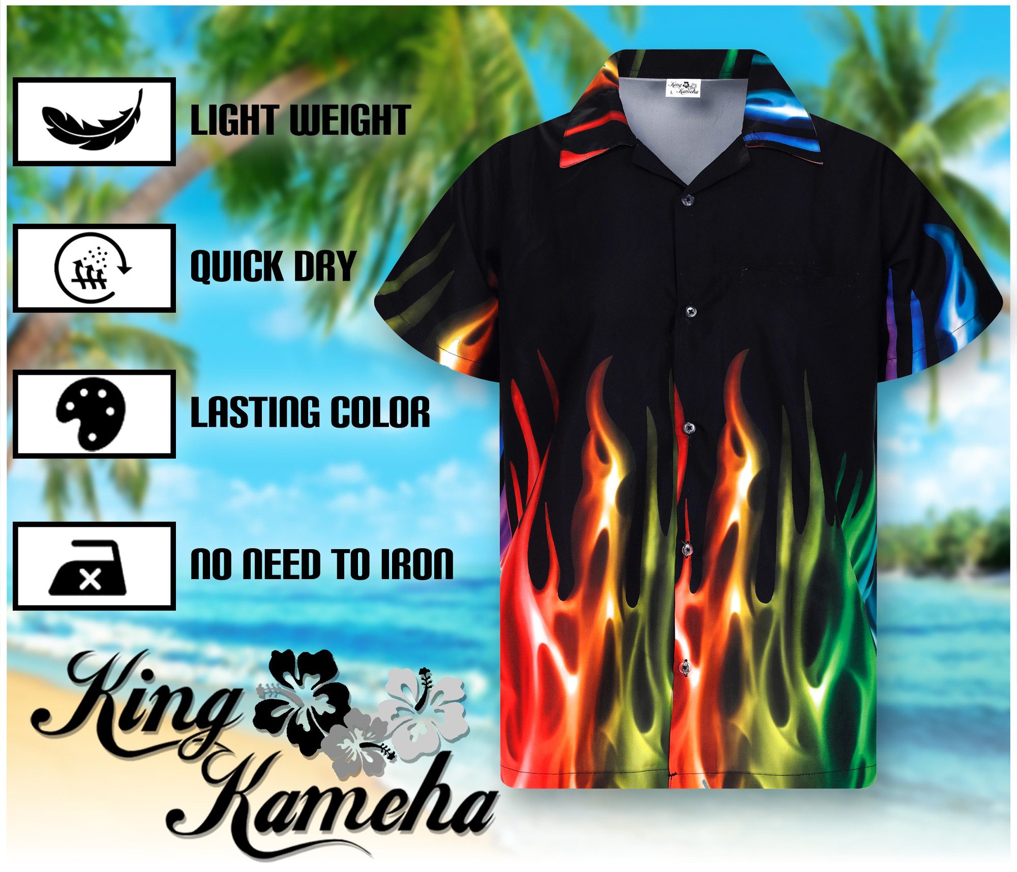 King Kameha Hawaiihemd "Flames" Funky Hawaii-Hemd Herren Kurzarm Front-Tasche Stylish – Bild 5 von 5