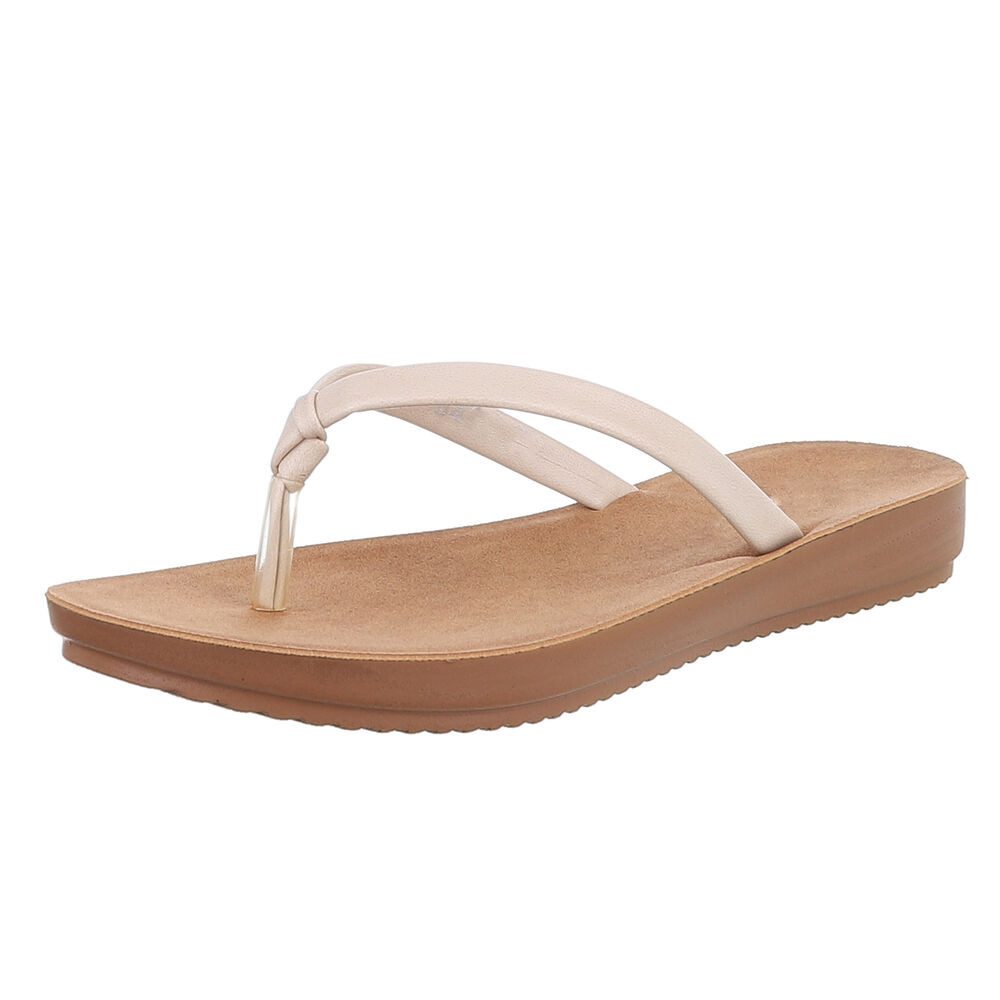 Ital-Design Bequeme Flip-Flops mit goldenen Details für den Sommer Zehentrenner (89372792) Keilabsatz/Wedge Zehentrenner in Beige