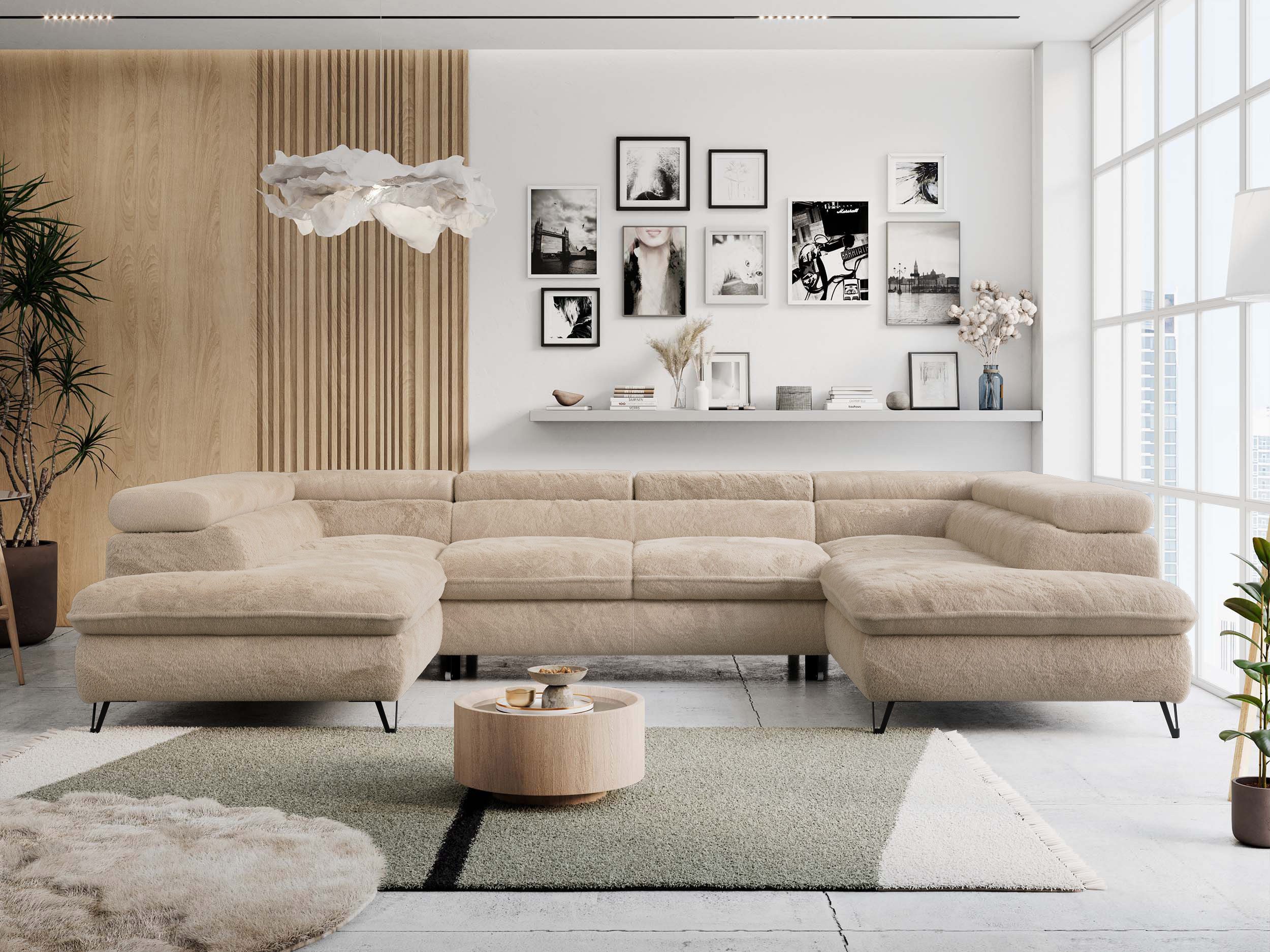 MKS MÖBEL Ecksofa PETER U, Set, Ecksofa U-Form, Wellenfedern, HR35-Schaum, form, Sofa big XXL, Bettkasten, Bettfunktion, Einstellbare Kopfstützen