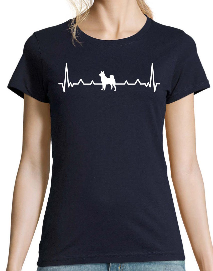 Damen Navyblau T-Shirt Designz Hund trendigem Frontprint Heartbeat Shirt Youth mit