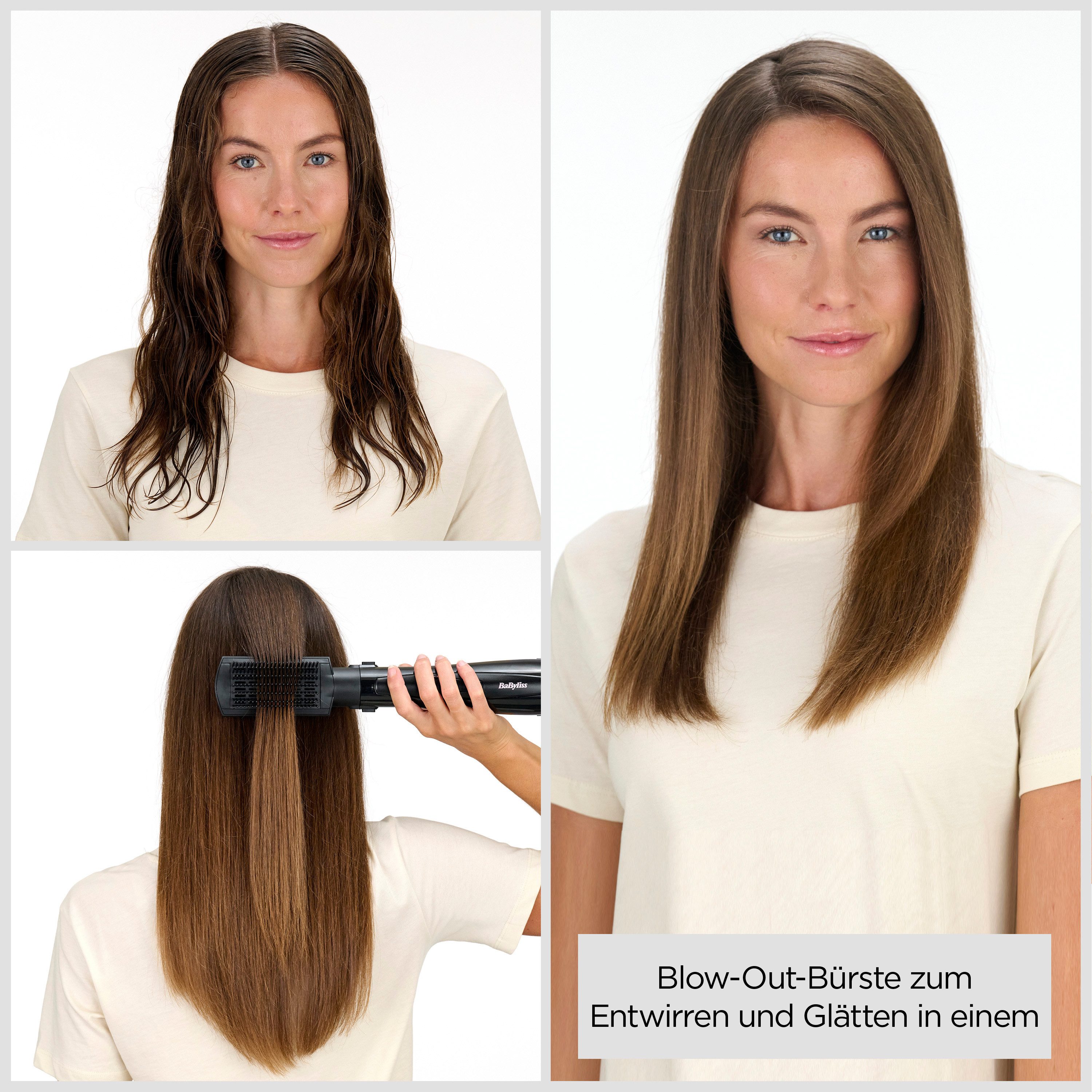 BaByliss Warmluftbürste BaByliss Style Smooth 1000 Warmluftbürste mit 3 Aufsätzen, AS128E, Rundbürstenföhn, Wet-to-Dry Styling, Ionen-Technologie, 1000W