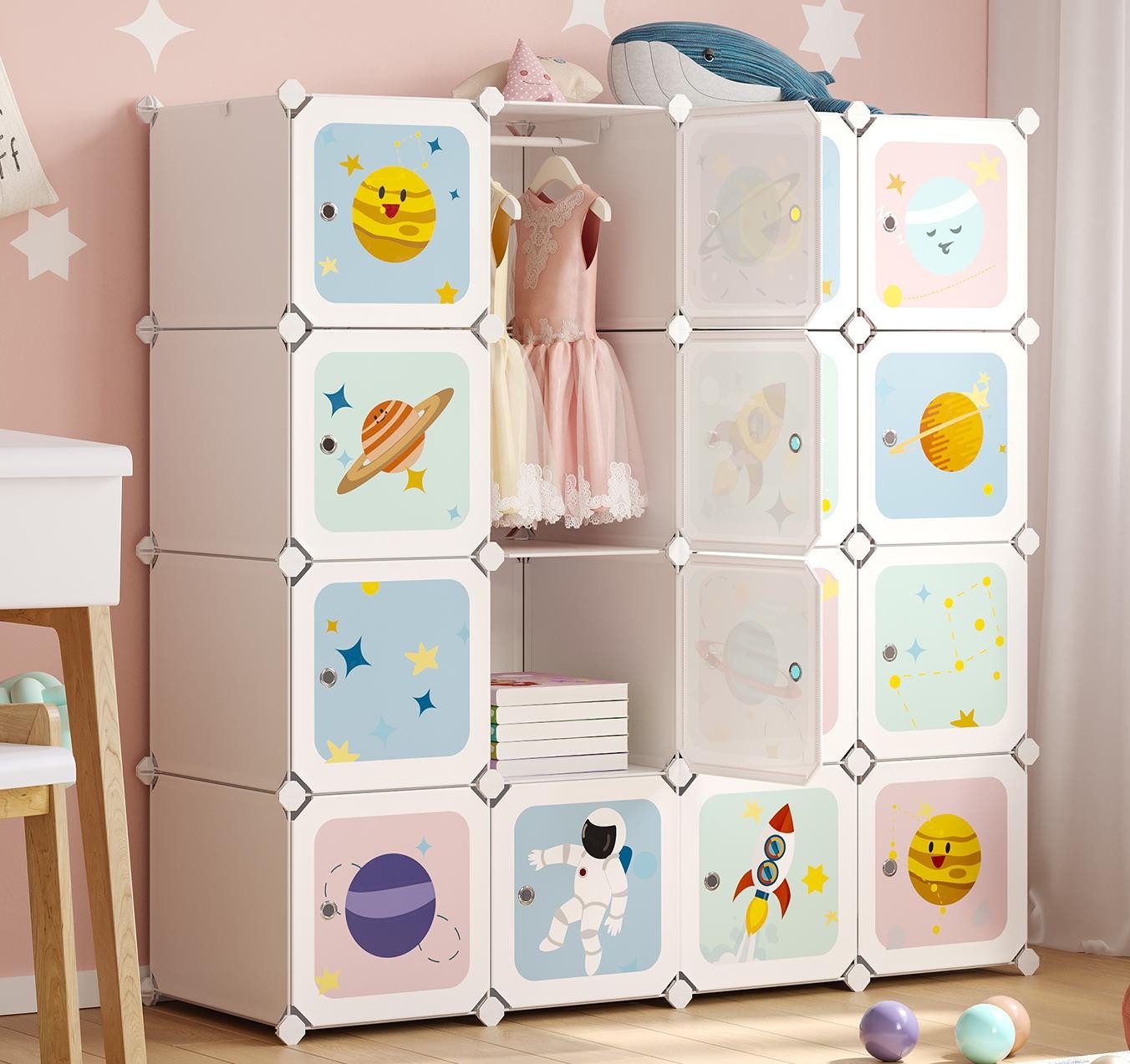 SONGMICS Kinderkleiderschrank Kinderregal mit 4 Kleiderstangen günstig online kaufen
