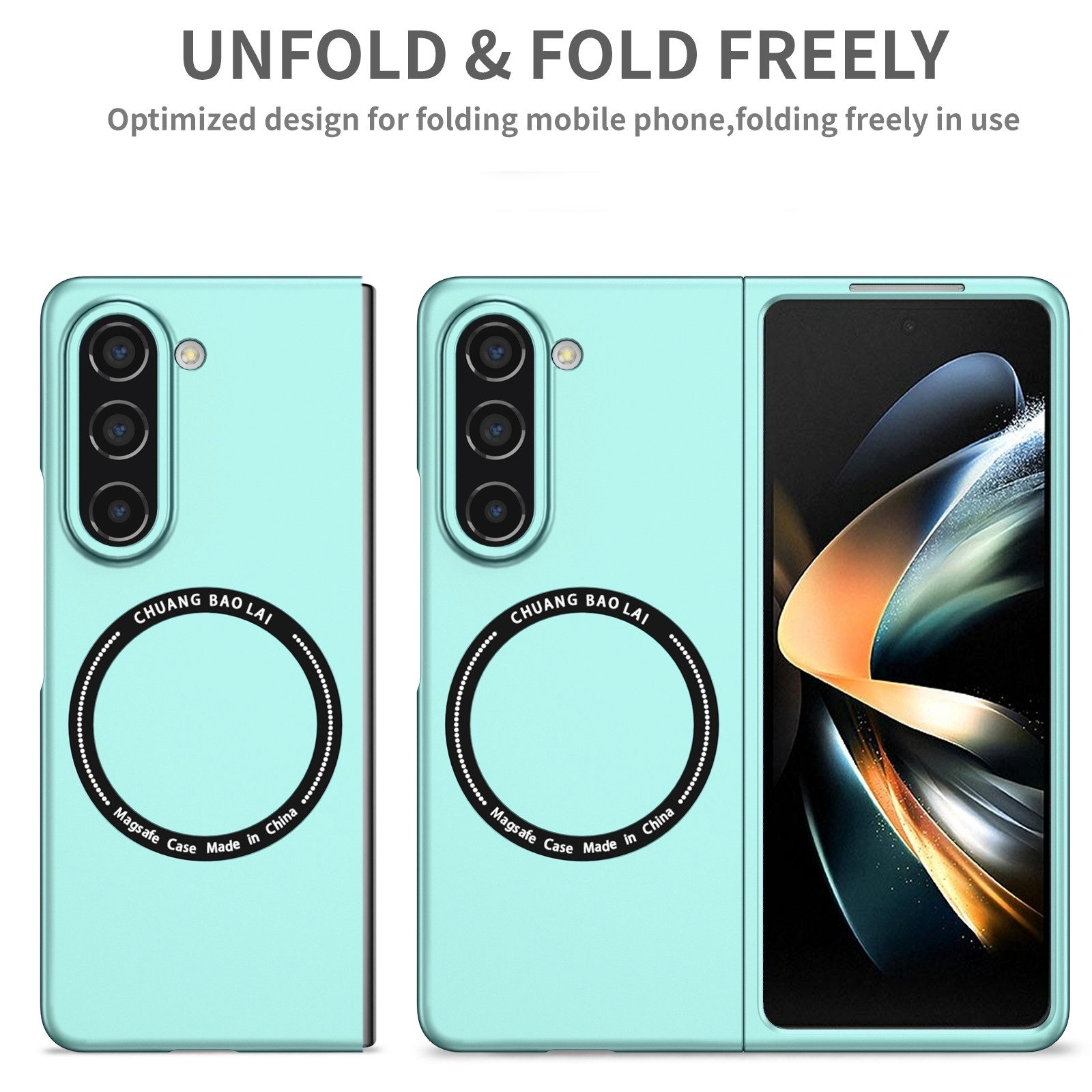 Wigento Handyhülle Für Samsung Galaxy Z Fold6 Magnet Magsafe Handy Schutz Hülle Türkis, MagSafe faltbare Schutzhülle