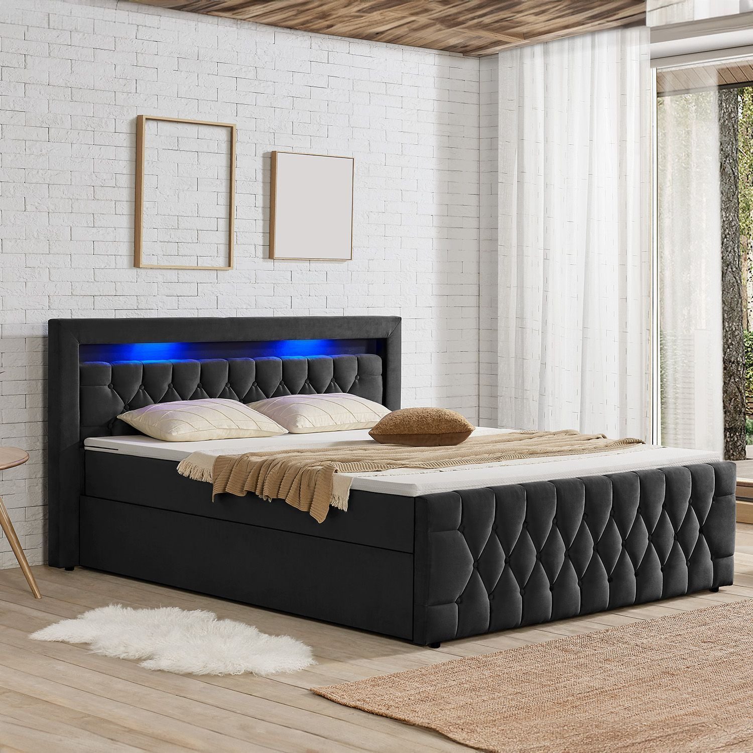 Juskys Polsterbett Leona, 140x200 cm, Boxspringbett-Optik, günstig online kaufen