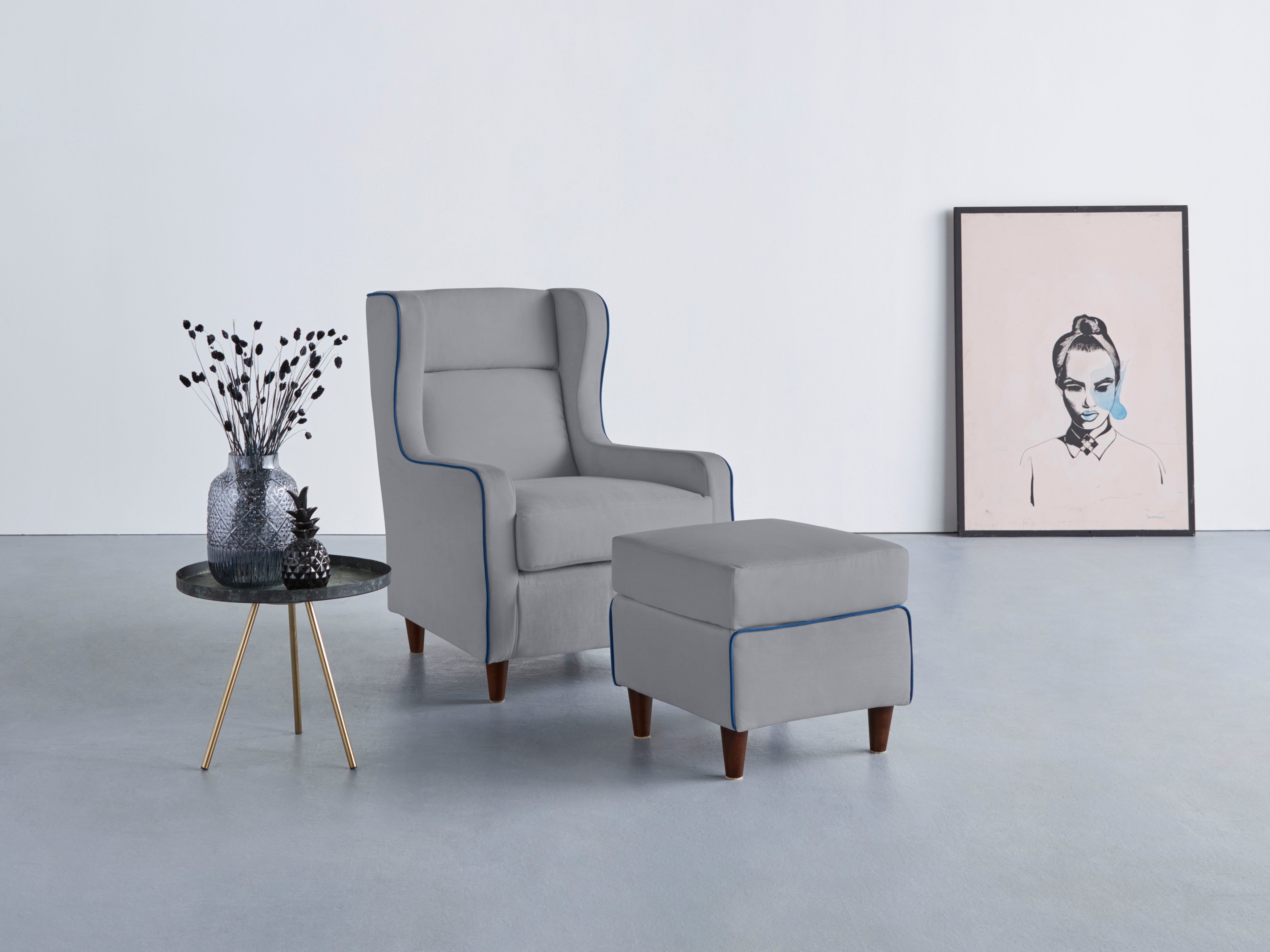 Home affaire Ohrensessel Rhada, mit farblich abgesetztem Keder, B/T/H: 73/85/99 cm