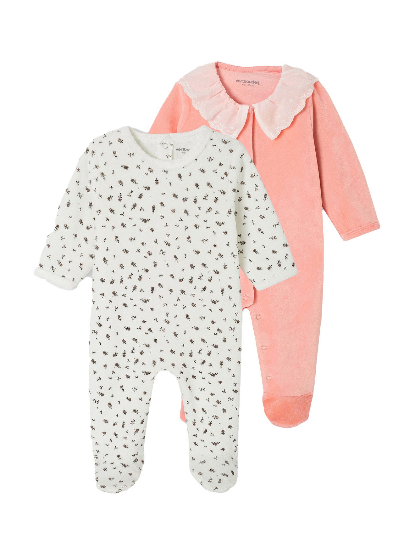 Schlafanzug 2er-Pack Baby Samt-Strampler, Blumen und Kragen