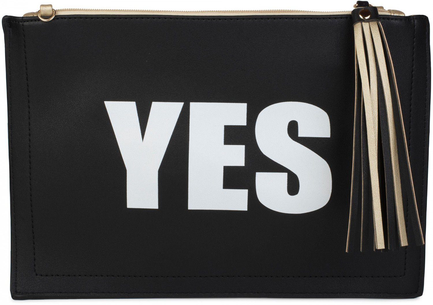 styleBREAKER Clutch (1-tlg), Clutch mit YES und NO Print Gold / Schwarz