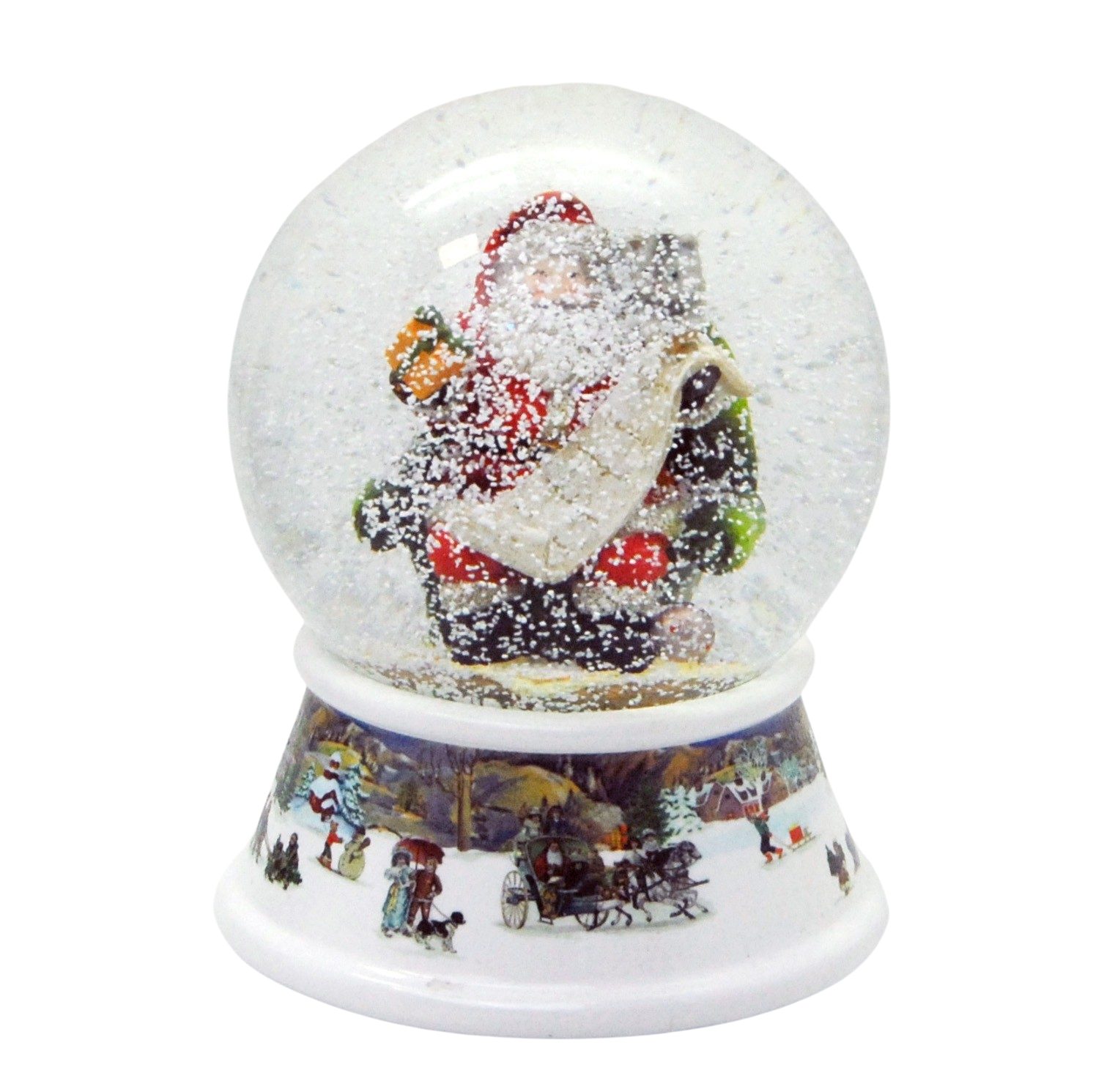 MINIUM-Collection Schneekugel Weihnachtsmann Geschenkeliste Sockel  Schneelandschaft Spieluhr 10cm