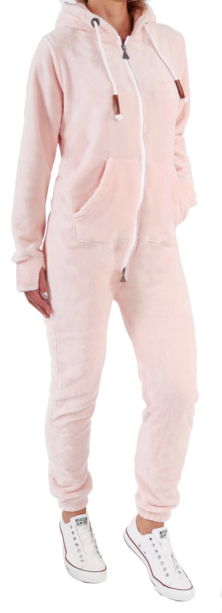 Finchgirl Jumpsuit Damen Jumpsuit Teddy Fleece Einteiler Overall Anzug Flauschig Rosa