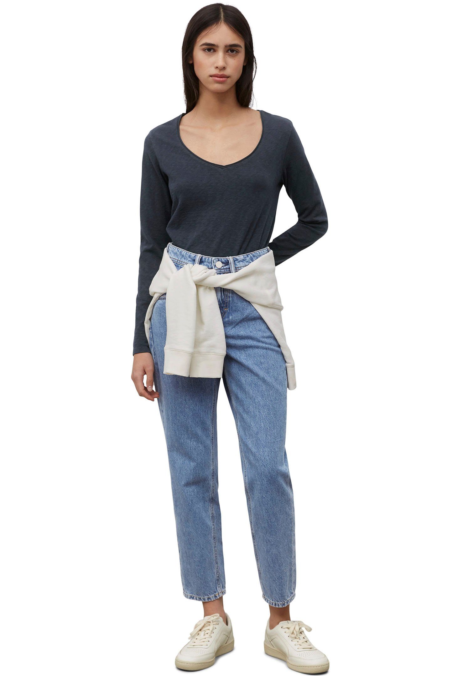 V-Ausschnitt Rollkante mit Langarmshirt am DENIM O'Polo Blue Marc Scandinavian