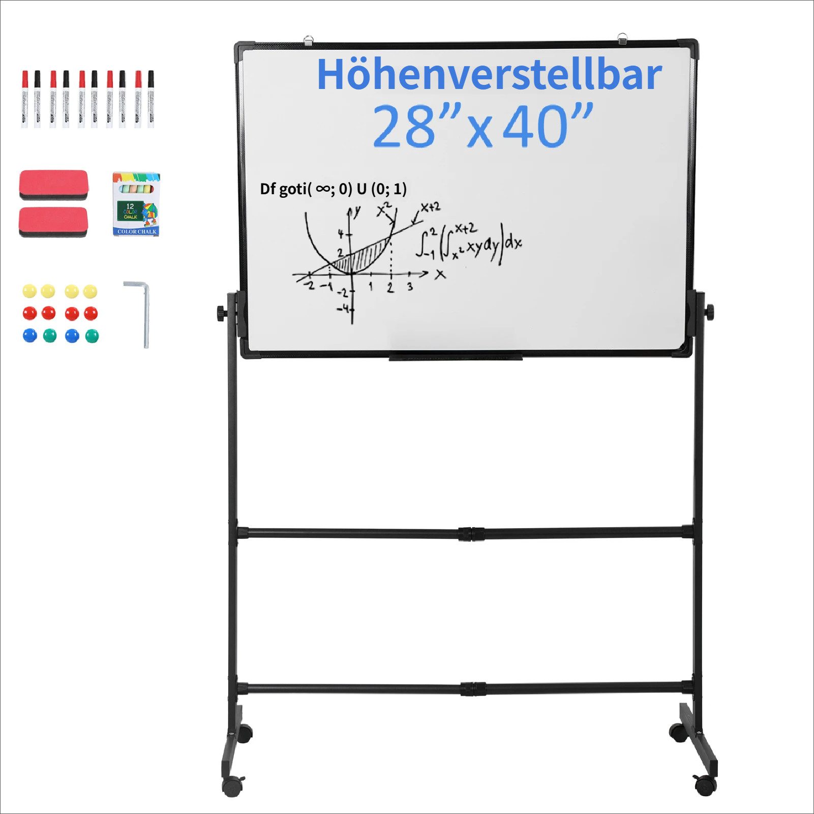 Rutaqian Wandtafel Mobiles Whiteboard Doppelseitiges Magnettafel Drehbar Whiteboards, (Set, 1-tlg), mit Rollen,Höhenverstellbares Stanford für Zuhause, Schule, Büro