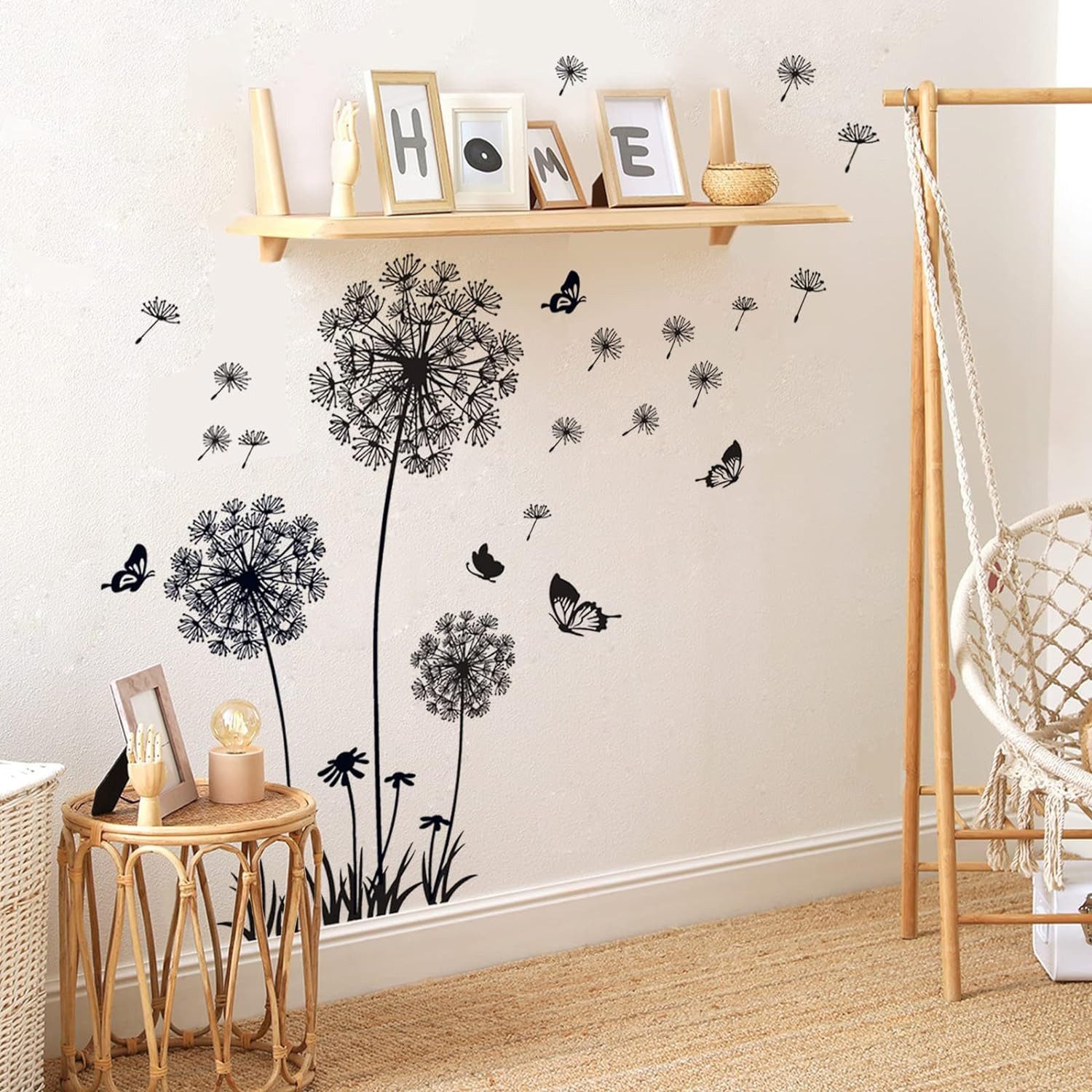 Blusmart Wandtattoo Wandaufkleber Löwenzahn schwarz (Selbstklebend, Botanische Blumen), Künstler: Moderne einfache, Schlafzimmer, Sofa-Hintergrund/Wohnzimmer TV – Bild 4 von 5