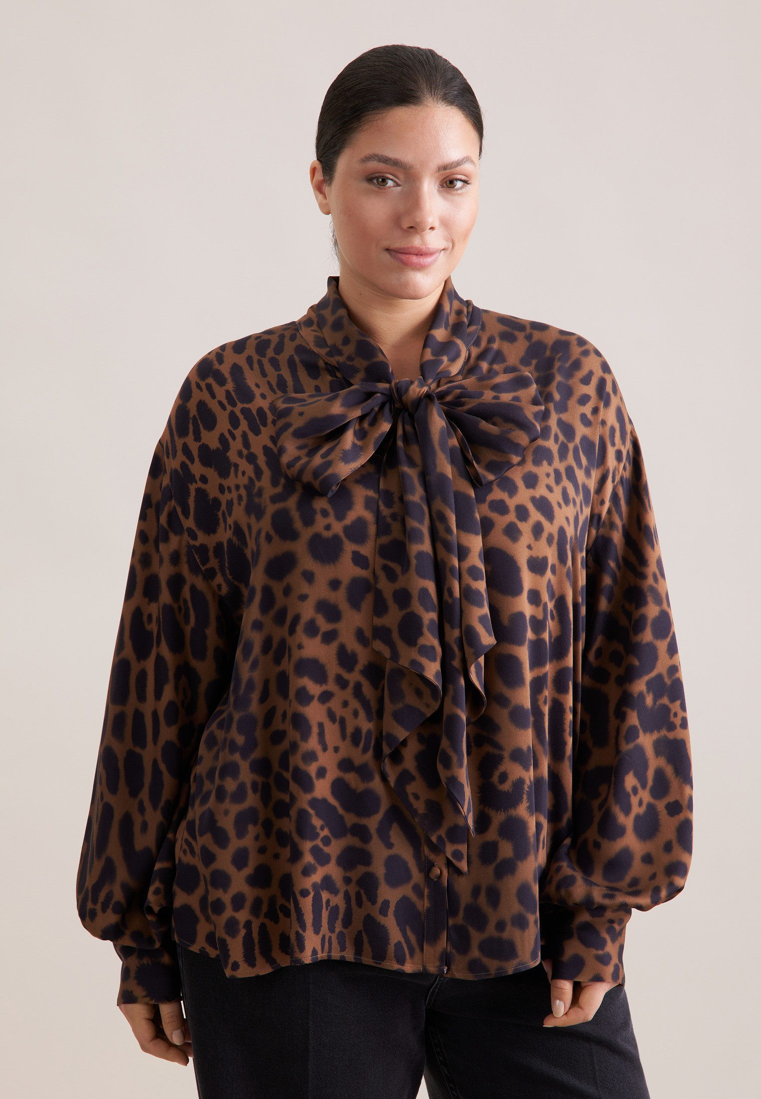 seidensticker Klassische Bluse Schwarze Rose 1/1 Binderkragen Druck