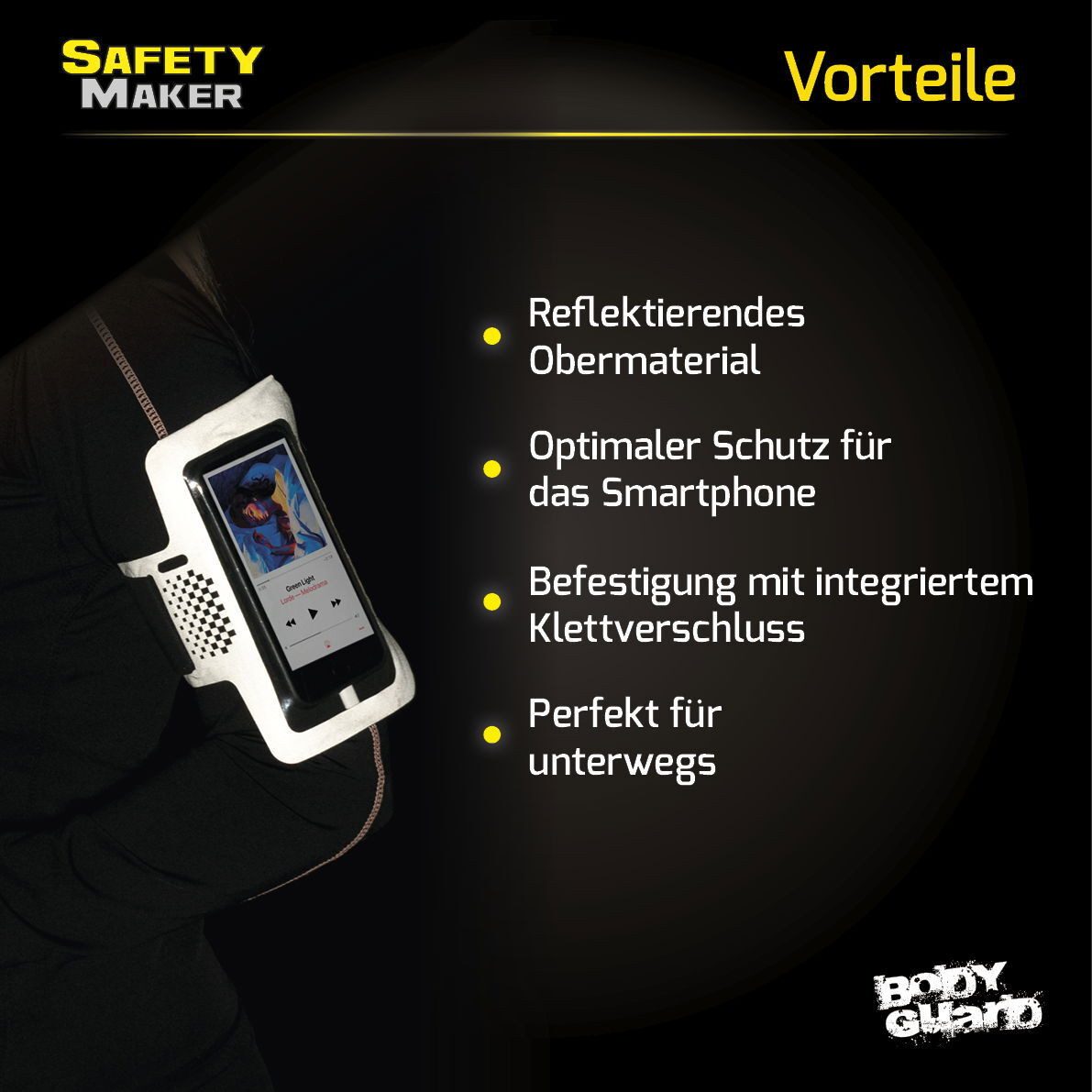 Safety Maker Reflektorband Sport Smartphone Hülle silber-schwarz, (1 St., 1 Stück)