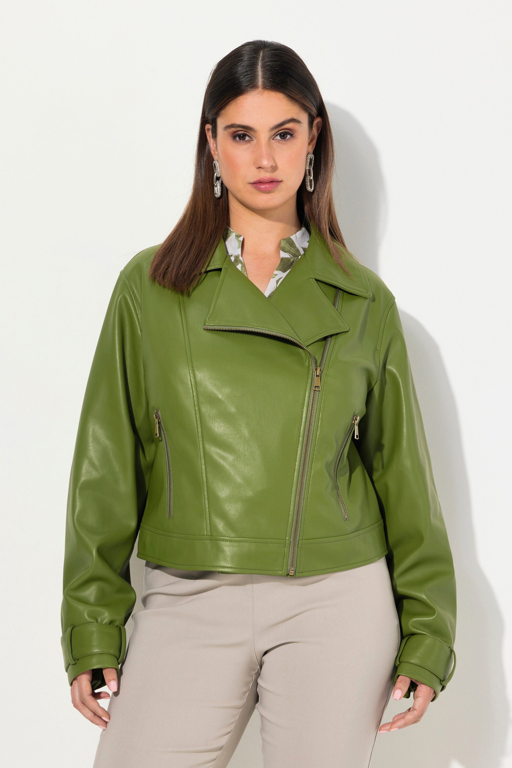 Ulla Popken Lederjacke Bikerjacke Lederoptik Reverskragen günstig online kaufen