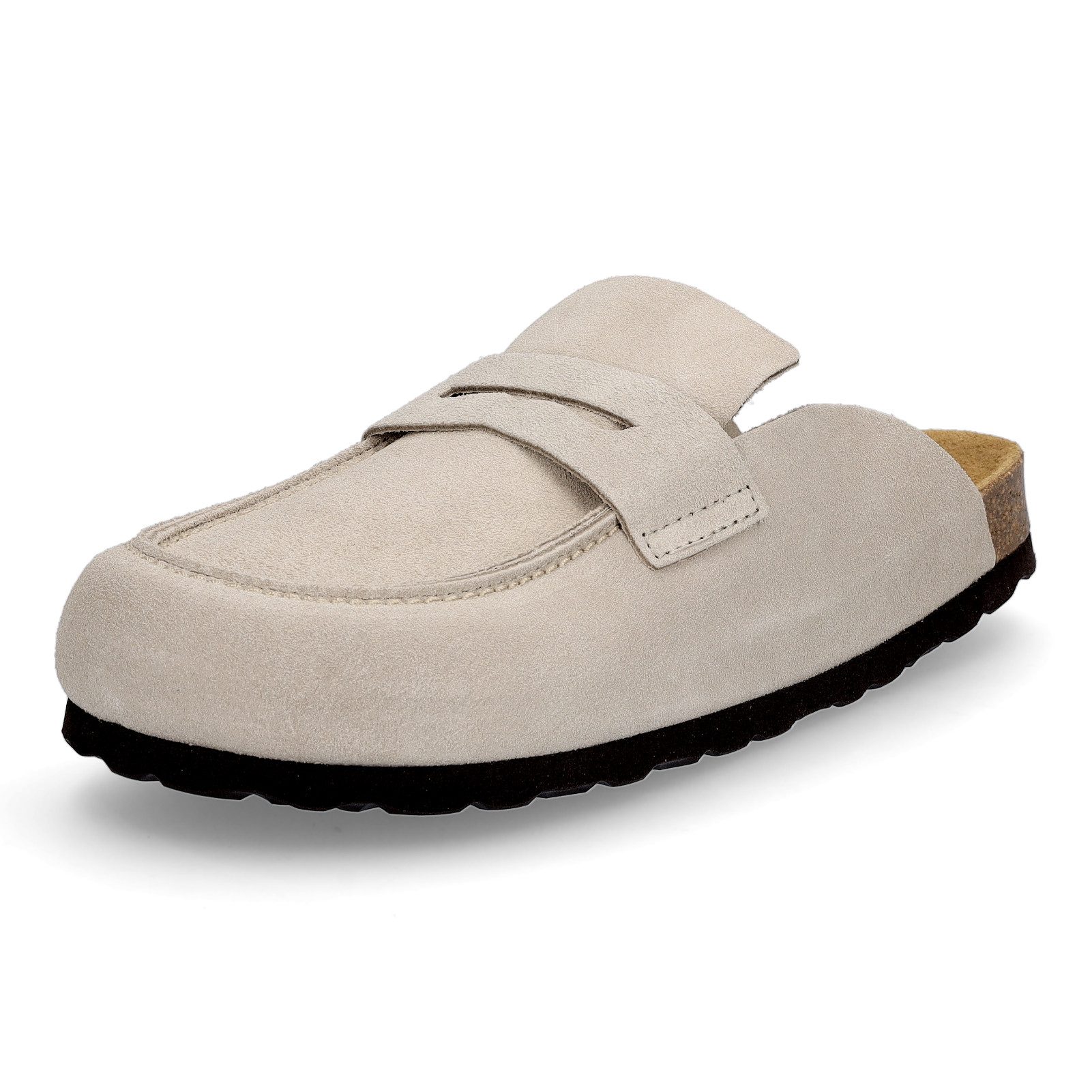 MIDS MIONA Damen Pantolette beige, Velourleder Clog im Mule-Stil mit ergonomischem Lederfußbett