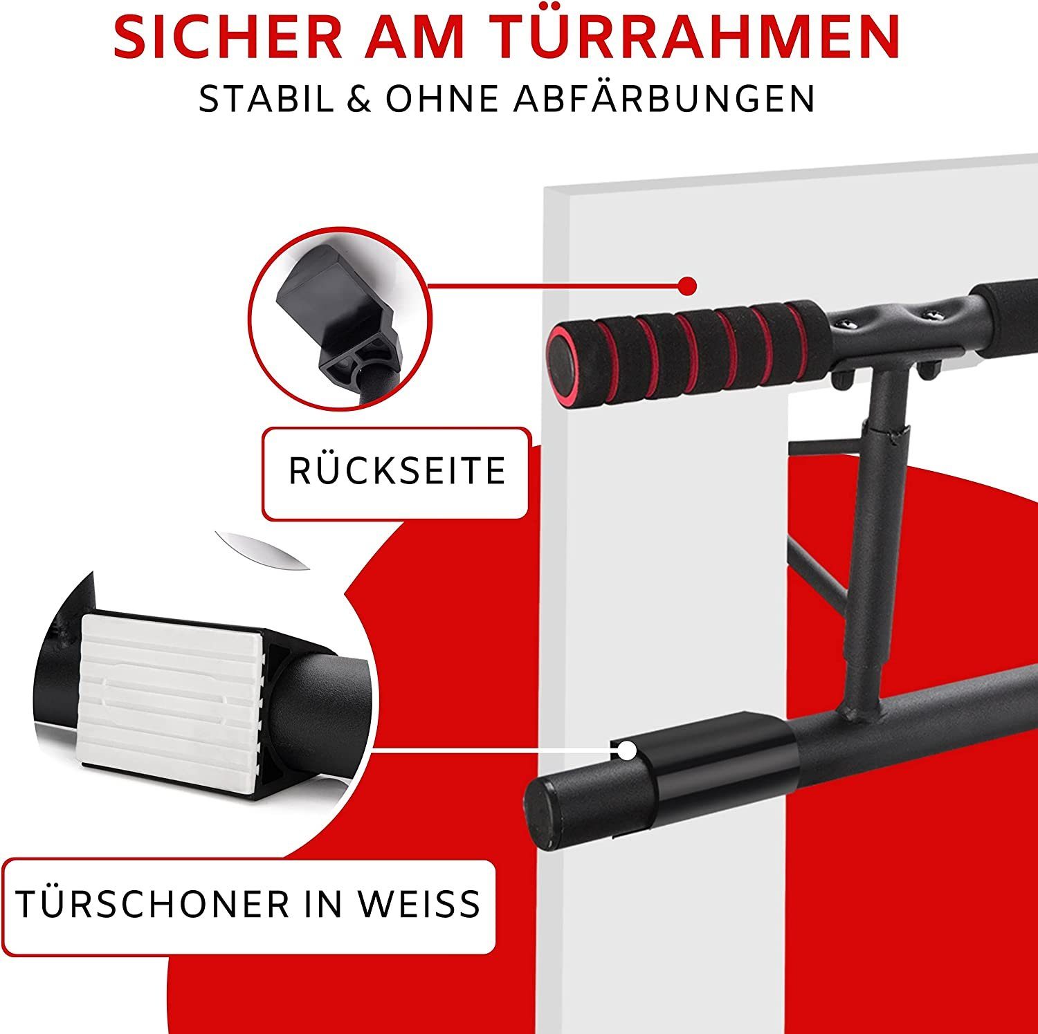 riijk Klimmzugstange Türrahmen, Reckstange Tür als Fitnessgerät für Zuhause (Klimmzugstange mit eBook, mit e-book, Anleitung, Fitnessstange), Klemmstange für die Türe
