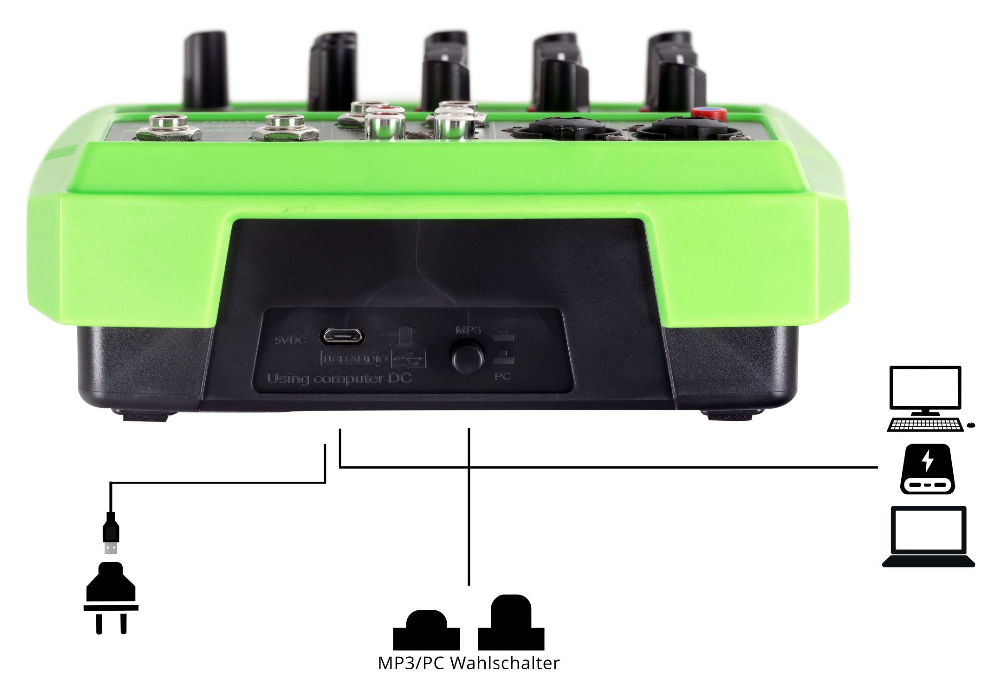 Pronomic Mischpult Mini4 USB-betriebener 4-Kanal Mixer, (2-tlg), mit Medienplayer/-recorder mit Bluetooth und USB - Audio-Interface – Bild 5 von 5