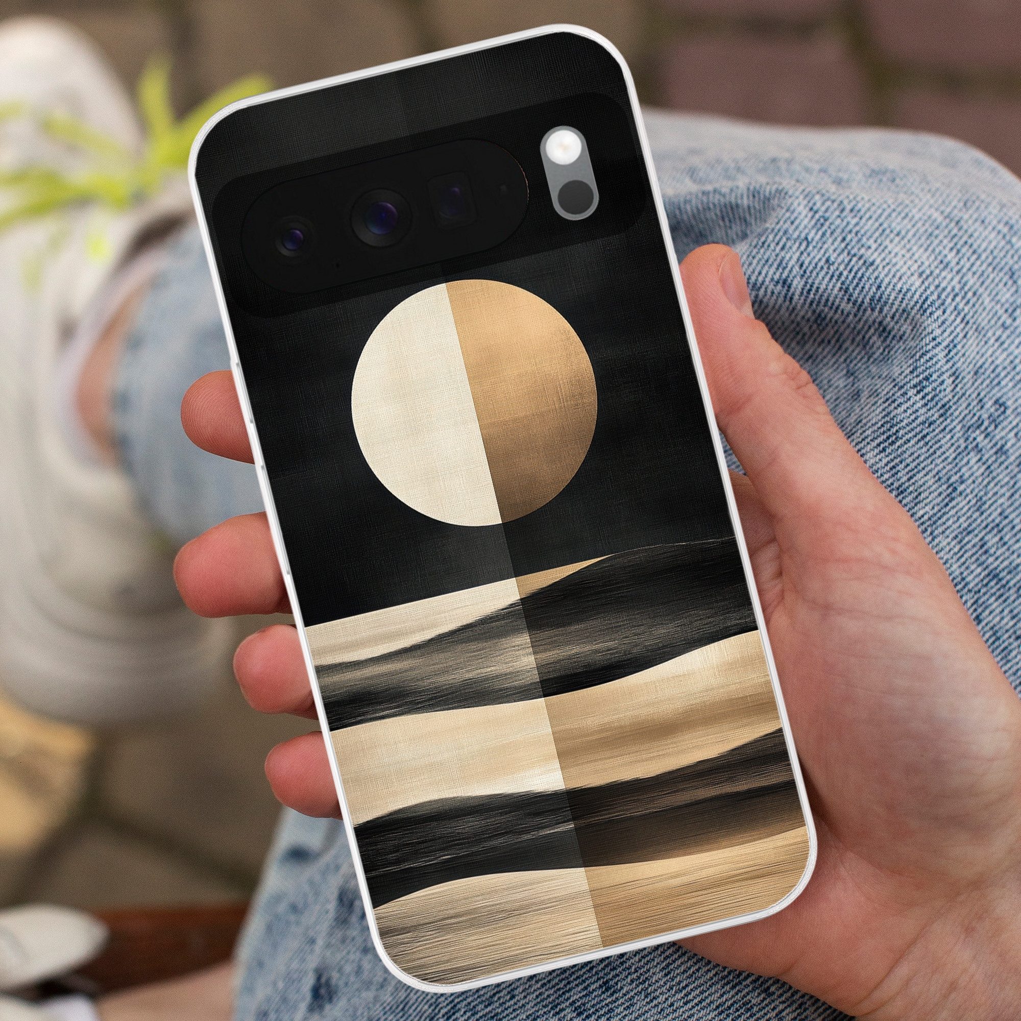 MuchoWow Handyhülle für Google Pixel 10 Mond - Kreis - Gold, Phone Case, Silikon, Schutzhülle Dünn
